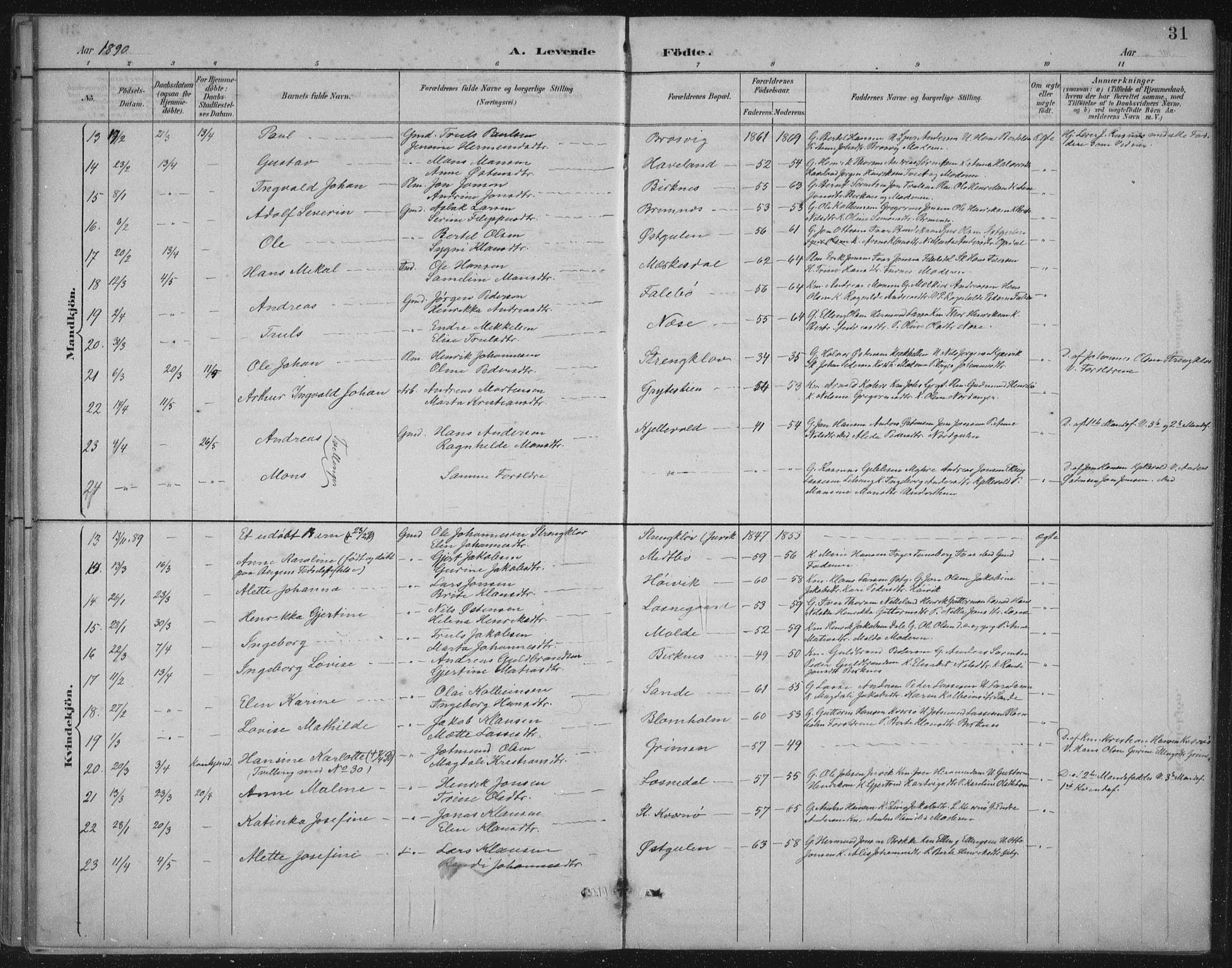 Gulen sokneprestembete, AV/SAB-A-80201/H/Hab/Habb/L0003: Parish register (copy) no. B 3, 1884-1907, p. 31