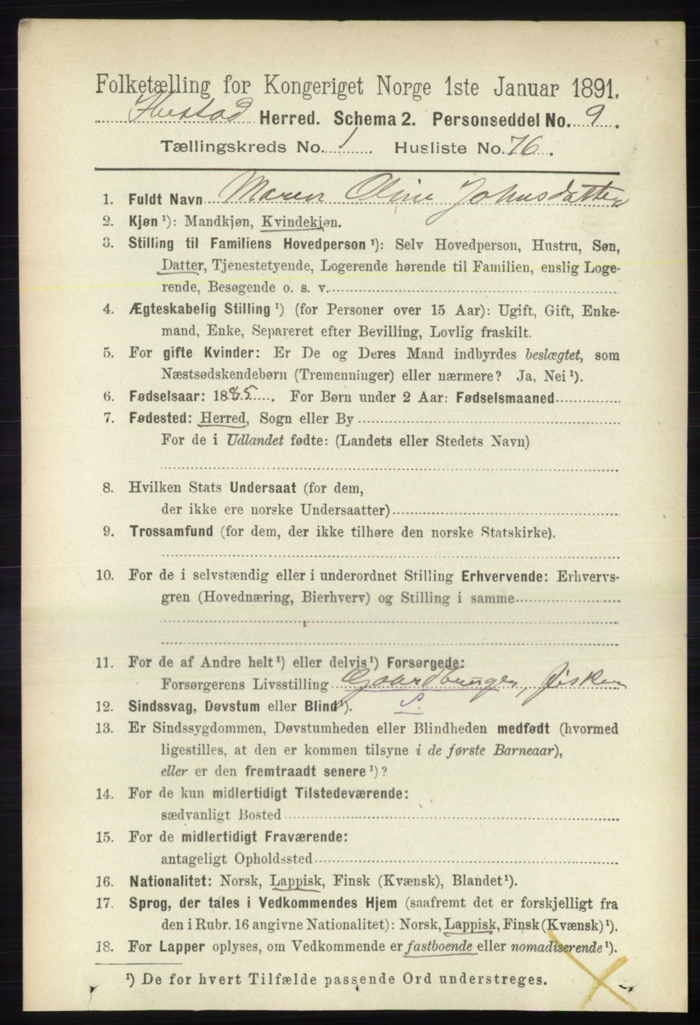 RA, 1891 census for 1917 Ibestad, 1891, p. 646