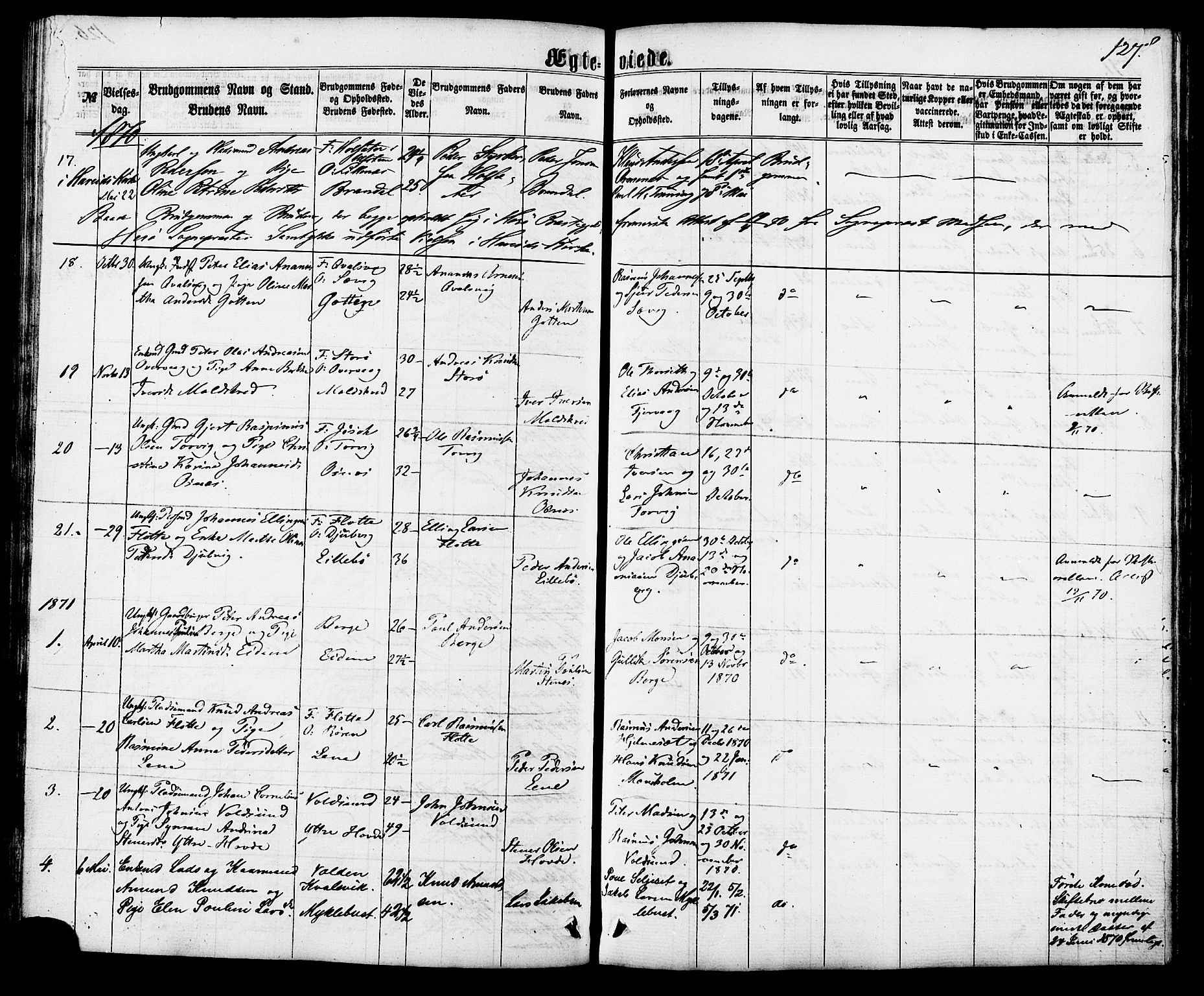 Ministerialprotokoller, klokkerbøker og fødselsregistre - Møre og Romsdal, AV/SAT-A-1454/507/L0071: Parish register (official) no. 507A06, 1863-1878, p. 127