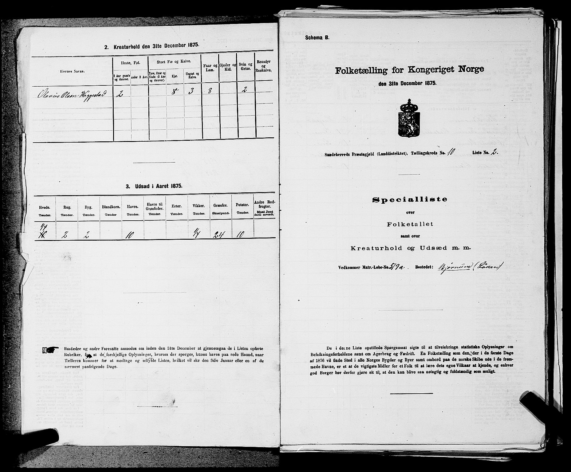 SAKO, 1875 census for 0724L Sandeherred/Sandeherred, 1875, p. 2316