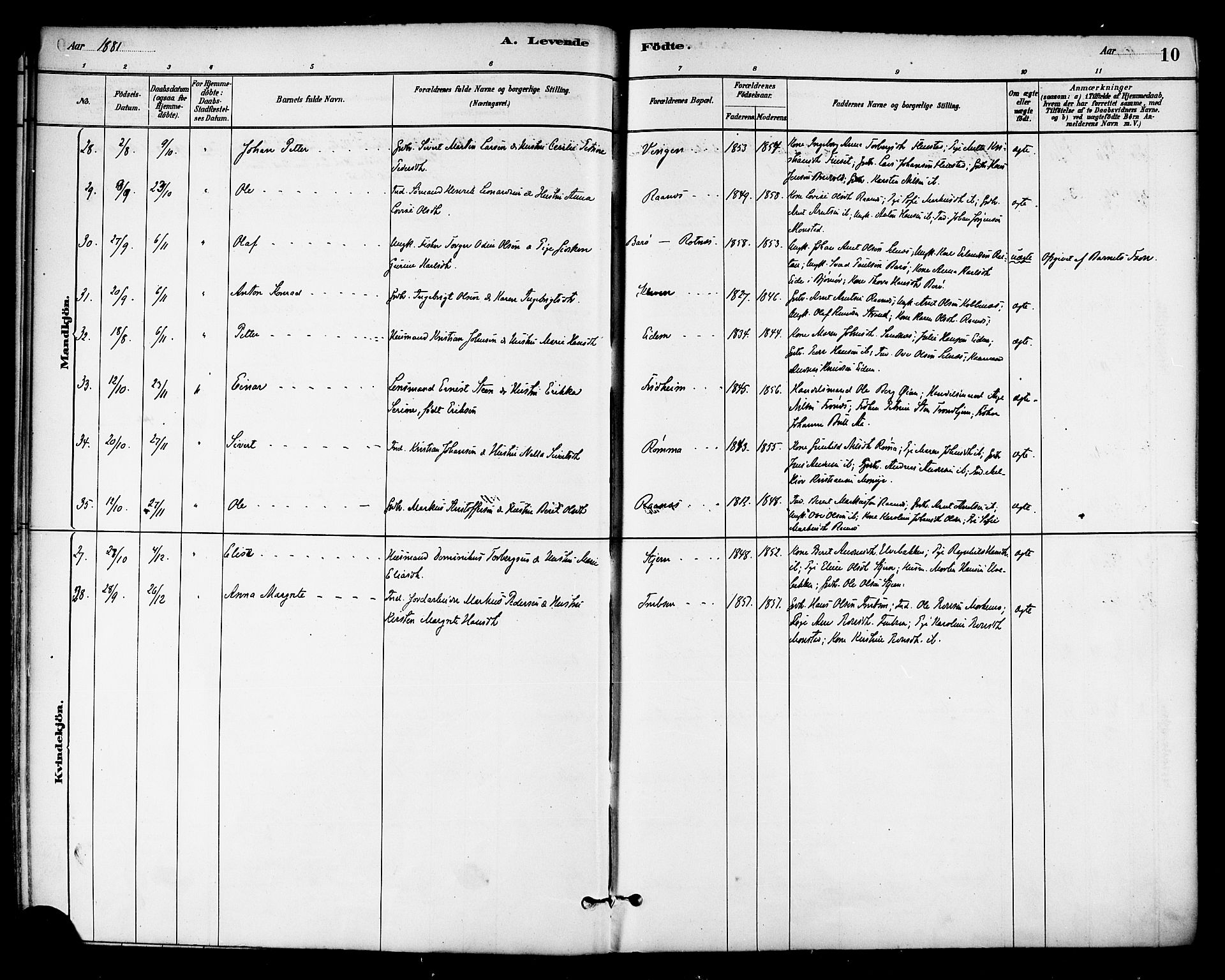 Ministerialprotokoller, klokkerbøker og fødselsregistre - Sør-Trøndelag, SAT/A-1456/655/L0680: Parish register (official) no. 655A09, 1880-1894, p. 10