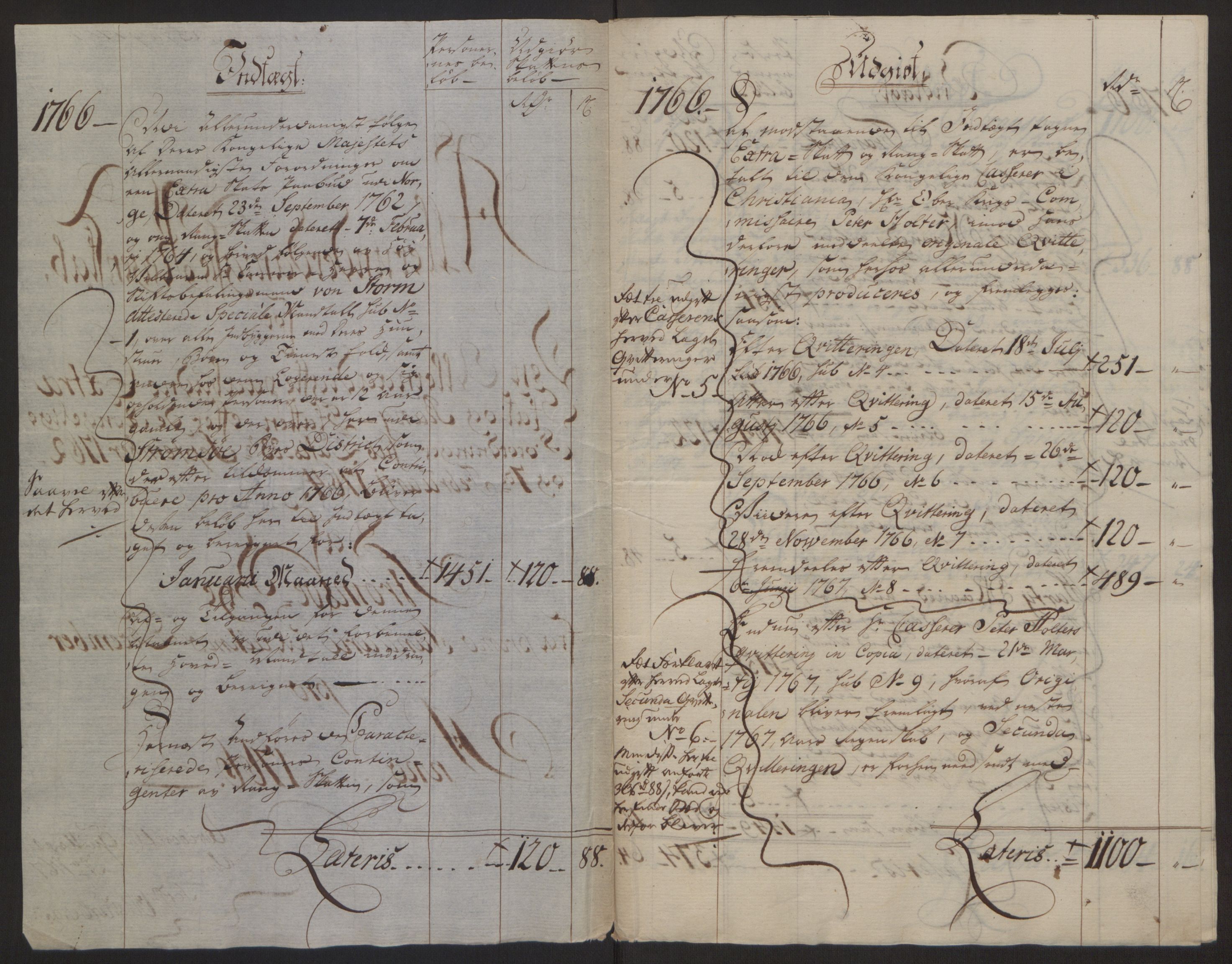 Rentekammeret inntil 1814, Reviderte regnskaper, Byregnskaper, RA/EA-4066/R/Rg/L0144/0001: [G4] Kontribusjonsregnskap / Ekstraskatt, 1762-1767, p. 413