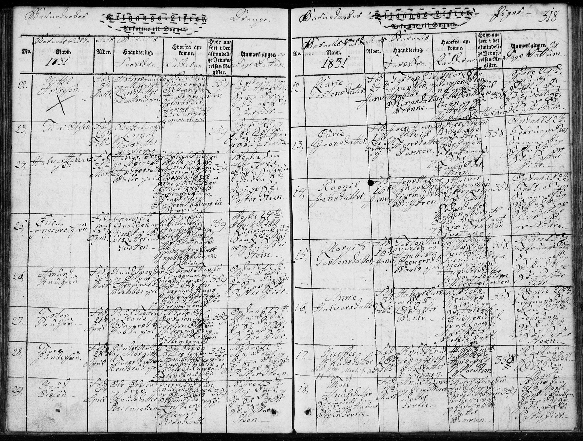 Rollag kirkebøker, AV/SAKO-A-240/G/Ga/L0001: Parish register (copy) no. I 1, 1814-1831, p. 318