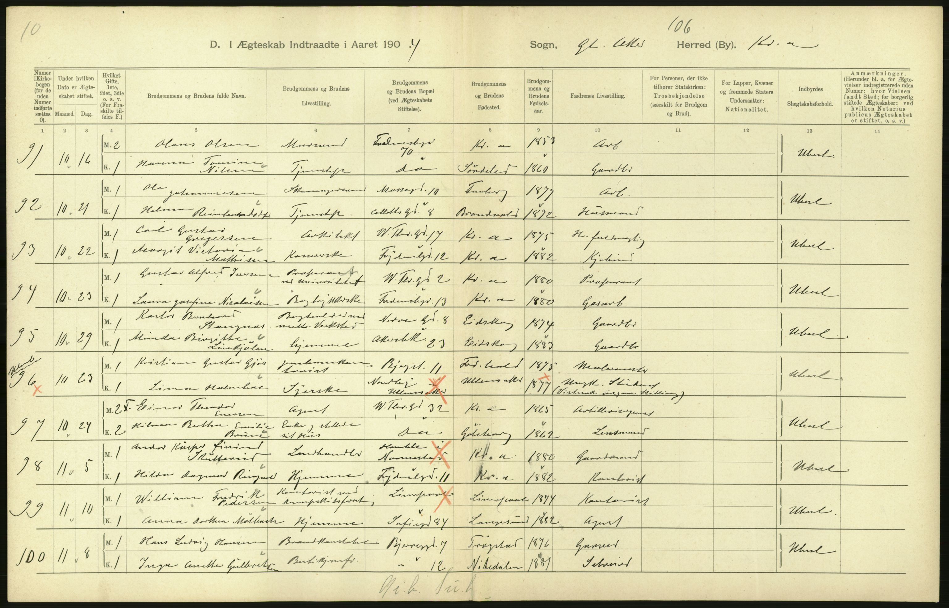 Statistisk sentralbyrå, Sosiodemografiske emner, Befolkning, AV/RA-S-2228/D/Df/Dfa/Dfab/L0004: Kristiania: Gifte, døde, 1904, p. 256
