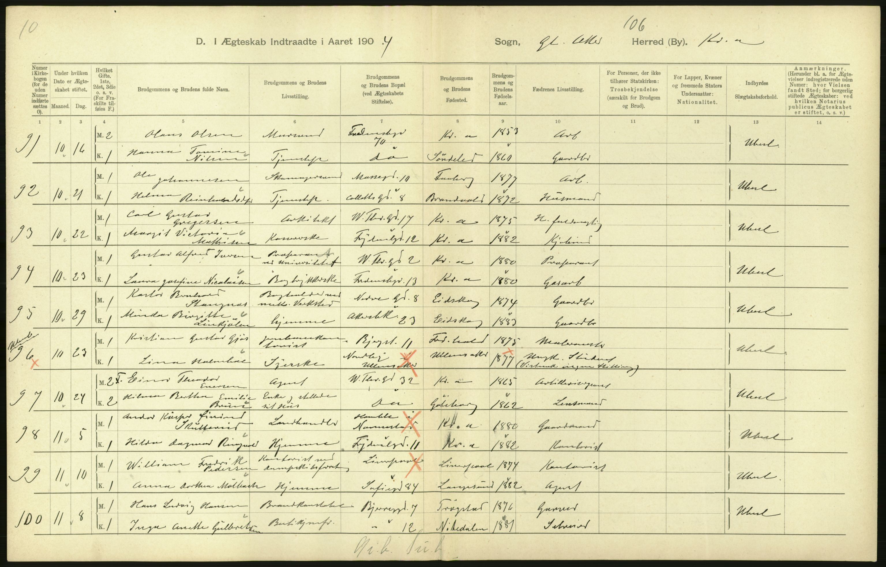 Statistisk sentralbyrå, Sosiodemografiske emner, Befolkning, RA/S-2228/D/Df/Dfa/Dfab/L0004: Kristiania: Gifte, døde, 1904, p. 256