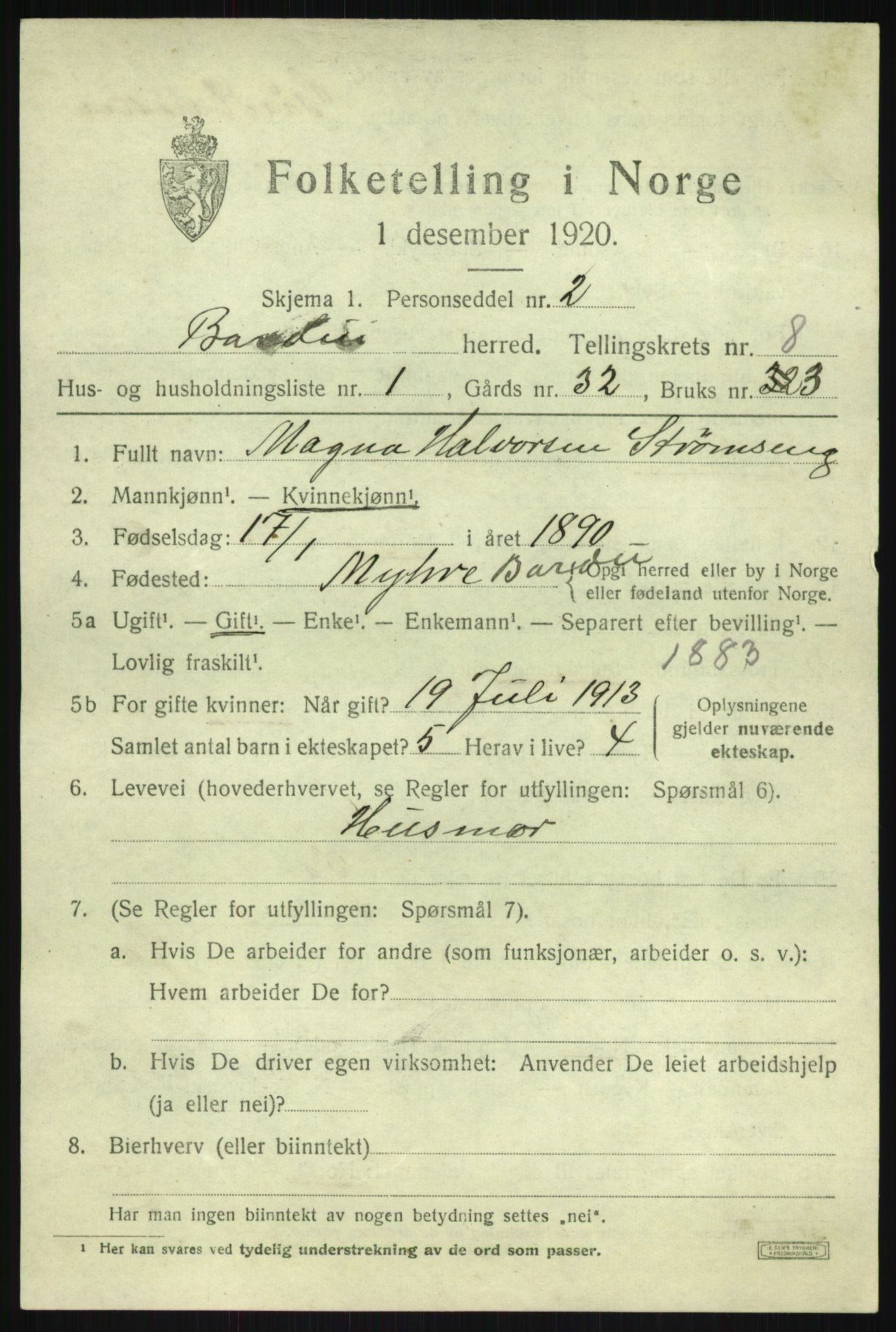 SATØ, 1920 census for Bardu, 1920, p. 2844