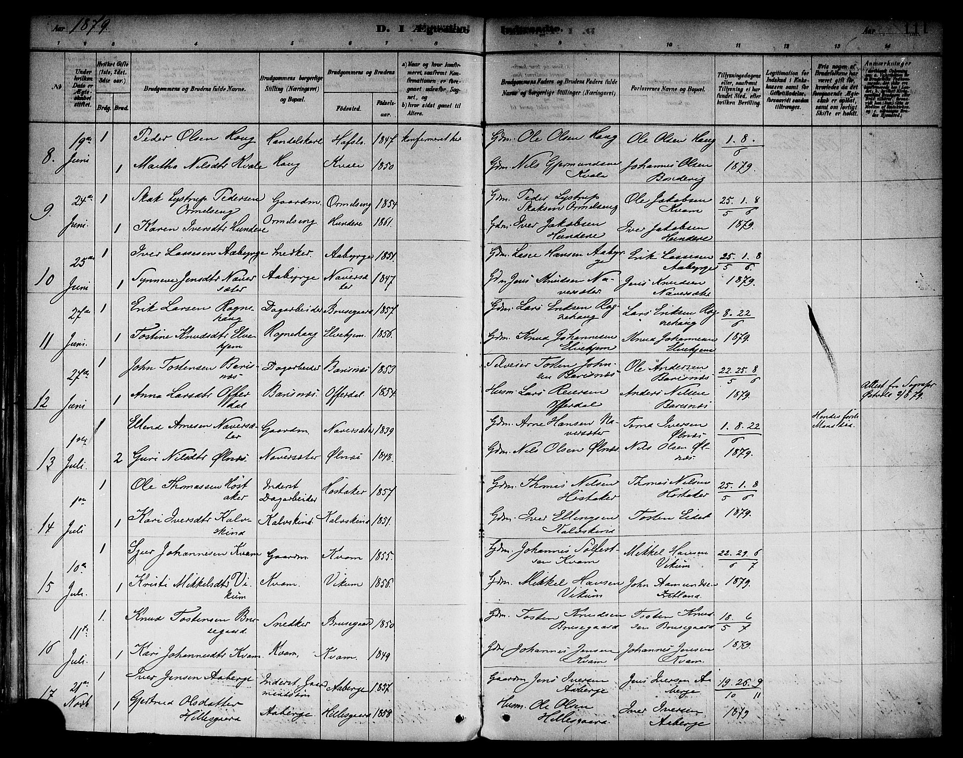 Sogndal sokneprestembete, AV/SAB-A-81301/H/Haa/Haab/L0001: Parish register (official) no. B 1, 1878-1899, p. 111