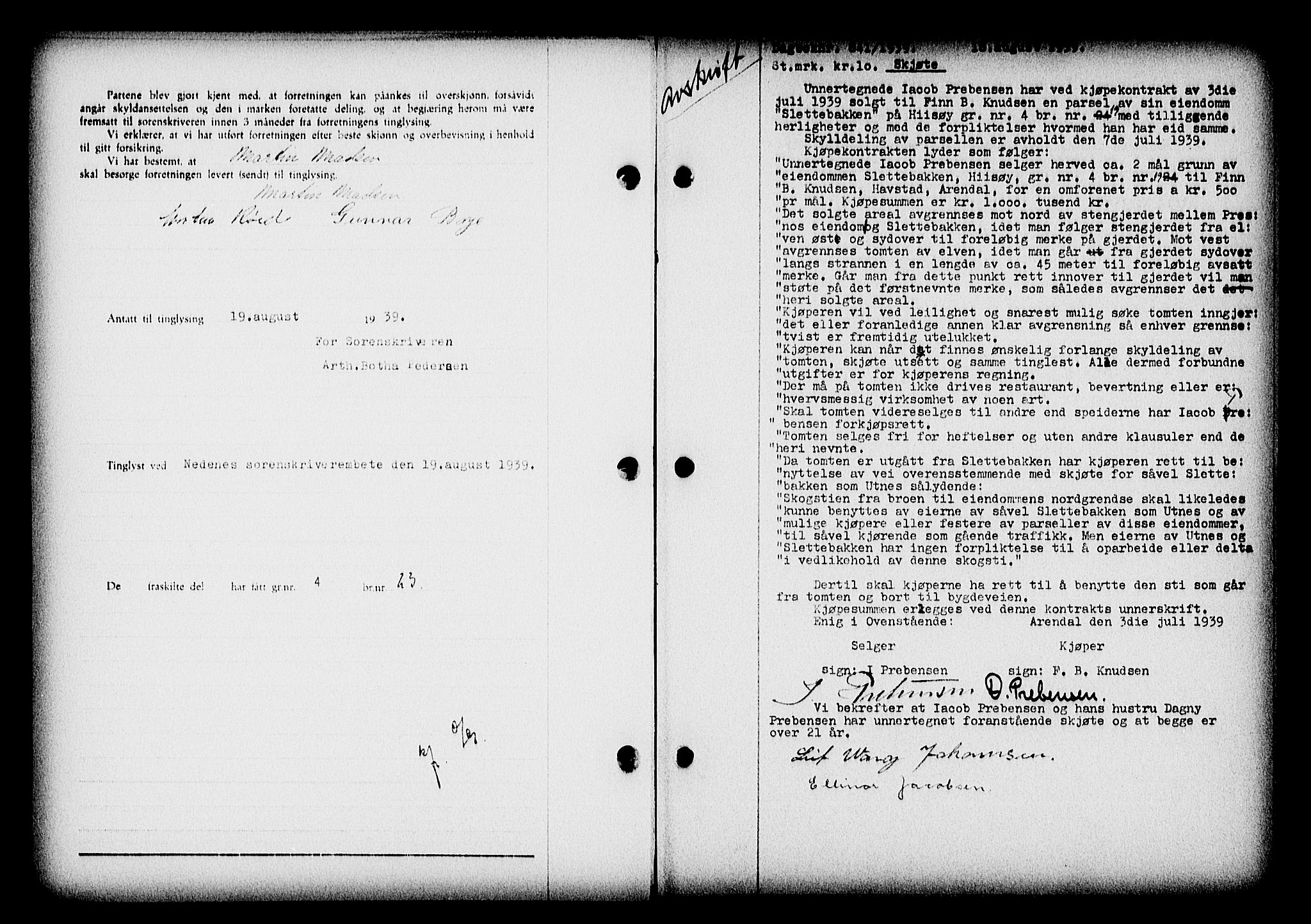Nedenes sorenskriveri, AV/SAK-1221-0006/G/Gb/Gba/L0047: Mortgage book no. A-I, 1939-1940, Diary no: : 841/1939