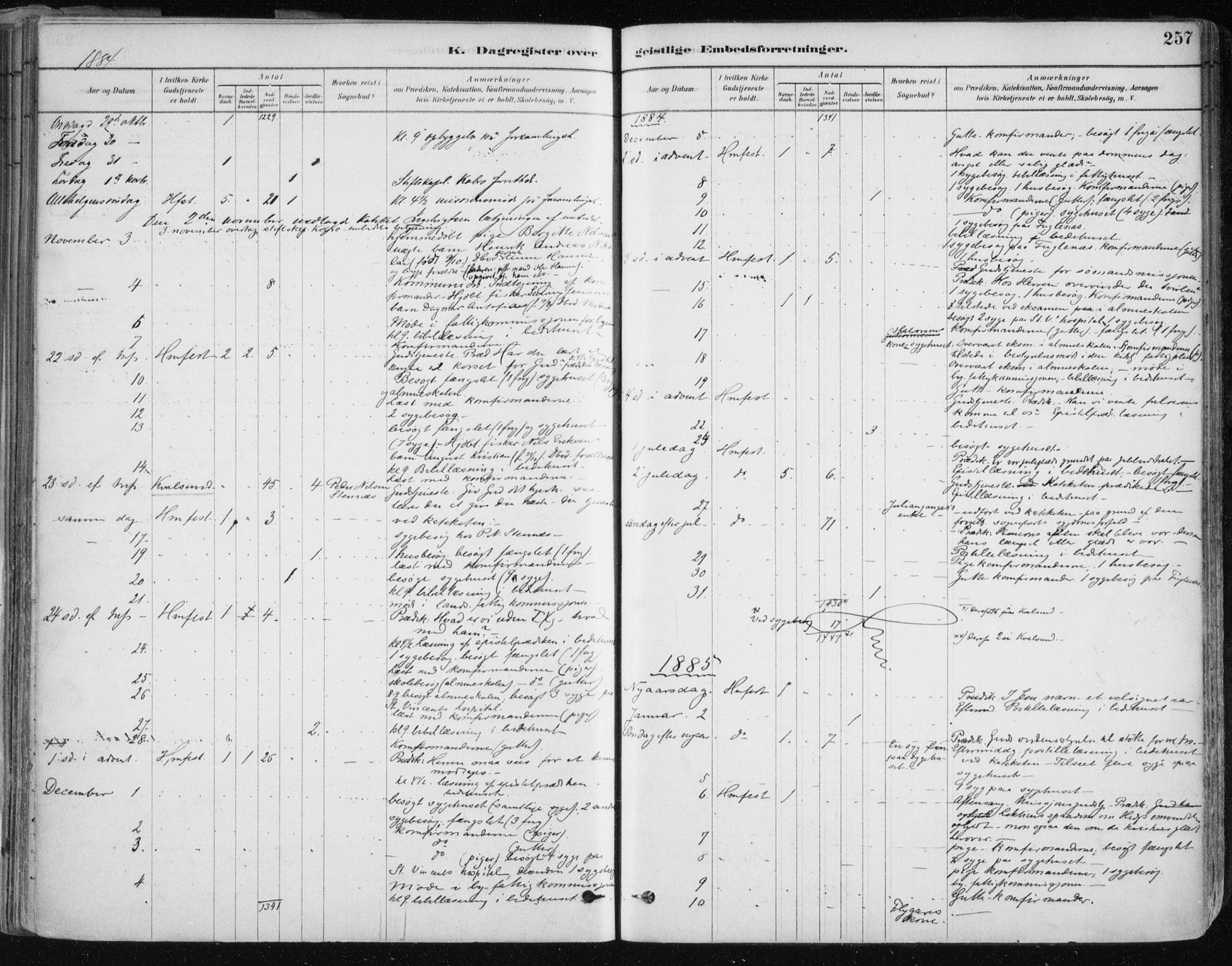 Hammerfest sokneprestkontor, AV/SATØ-S-1347/H/Ha/L0008.kirke: Parish register (official) no. 8, 1878-1889, p. 257