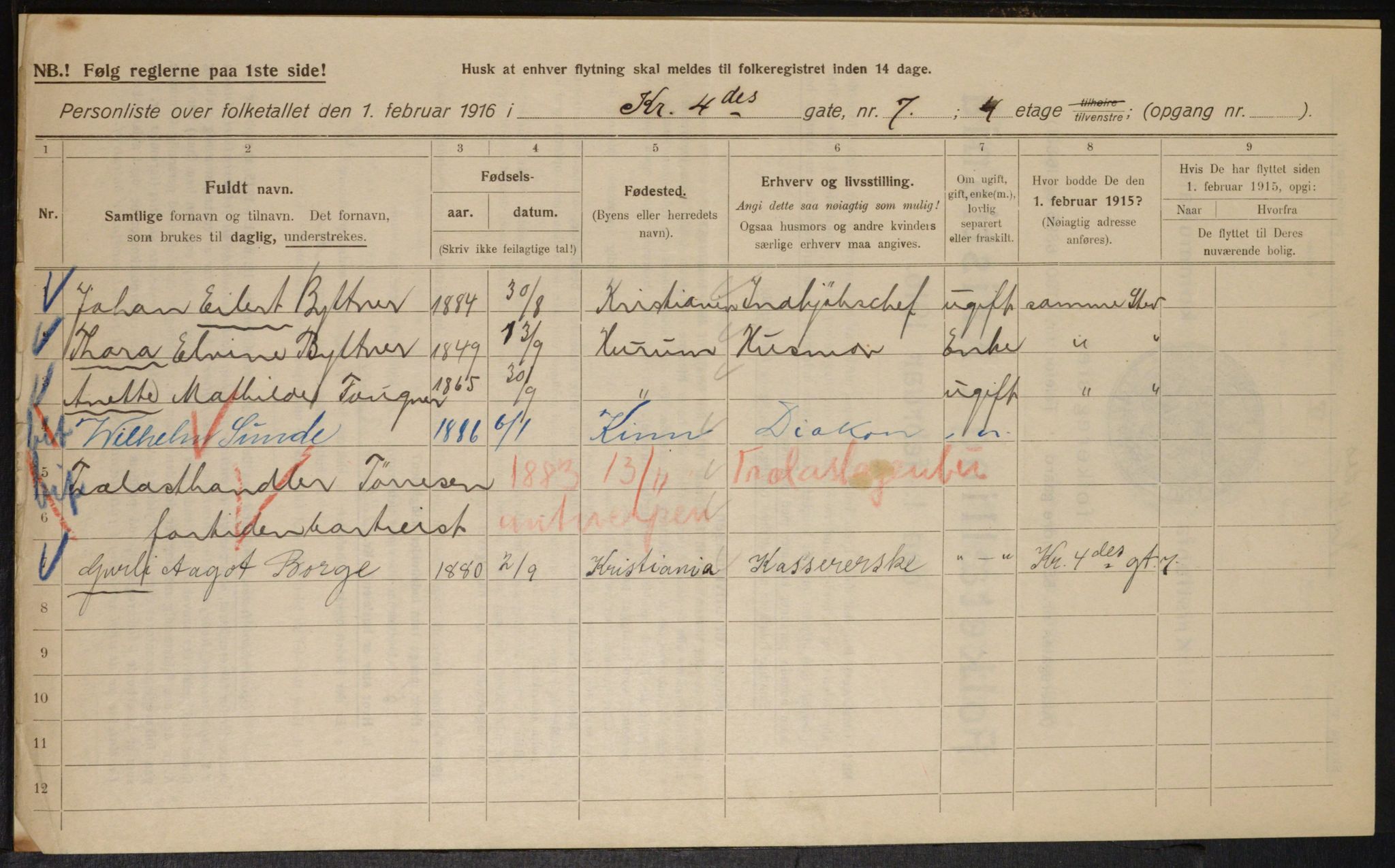 OBA, Municipal Census 1916 for Kristiania, 1916, p. 55374