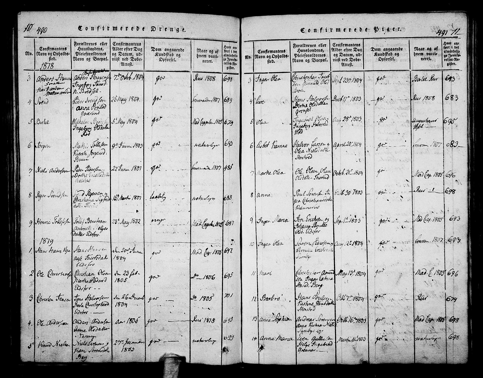 Hof kirkebøker, SAKO/A-64/F/Fa/L0004: Parish register (official) no. I 4, 1814-1843, p. 490-491
