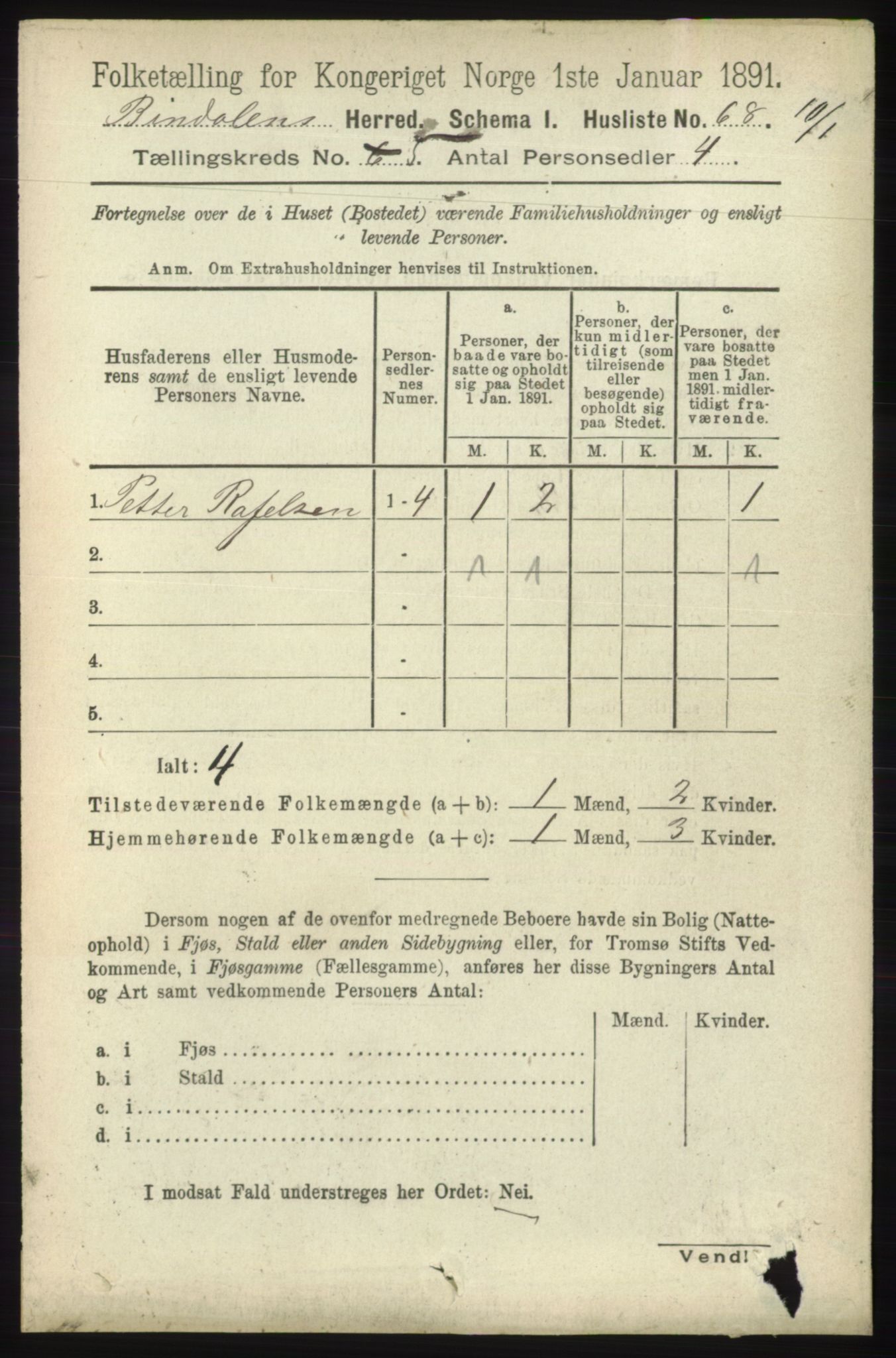 RA, 1891 census for 1811 Bindal, 1891, p. 1337