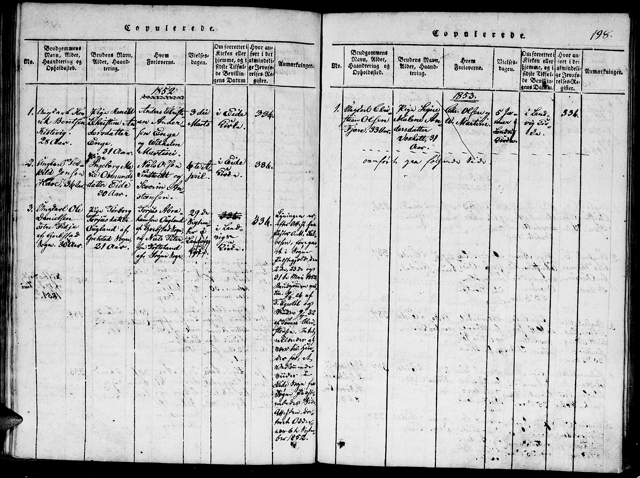 Hommedal sokneprestkontor, SAK/1111-0023/F/Fa/Faa/L0001: Parish register (official) no. A 1, 1816-1860, p. 198
