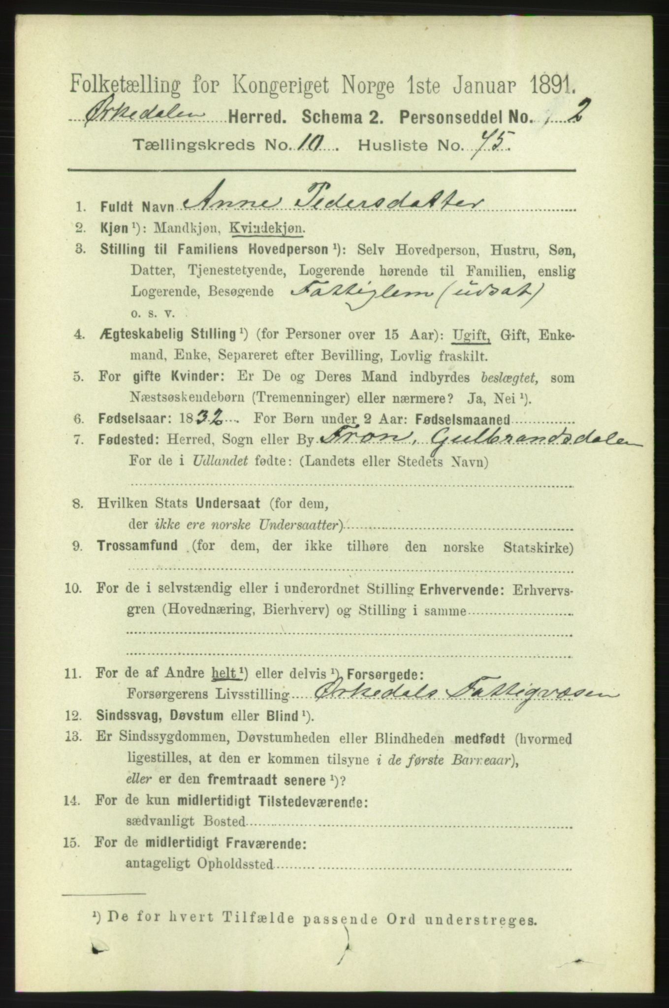 RA, 1891 census for 1638 Orkdal, 1891, p. 5064