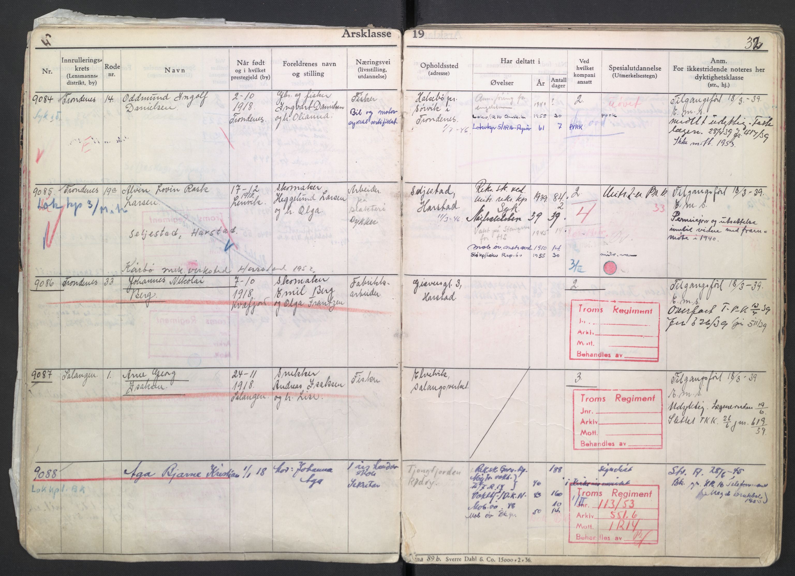 Forsvaret, Troms infanteriregiment nr. 16, AV/RA-RAFA-3146/P/Pa/L0007/0004: Ruller / Rulle for regimentets menige mannskaper, årsklasse 1939, 1939, p. 32