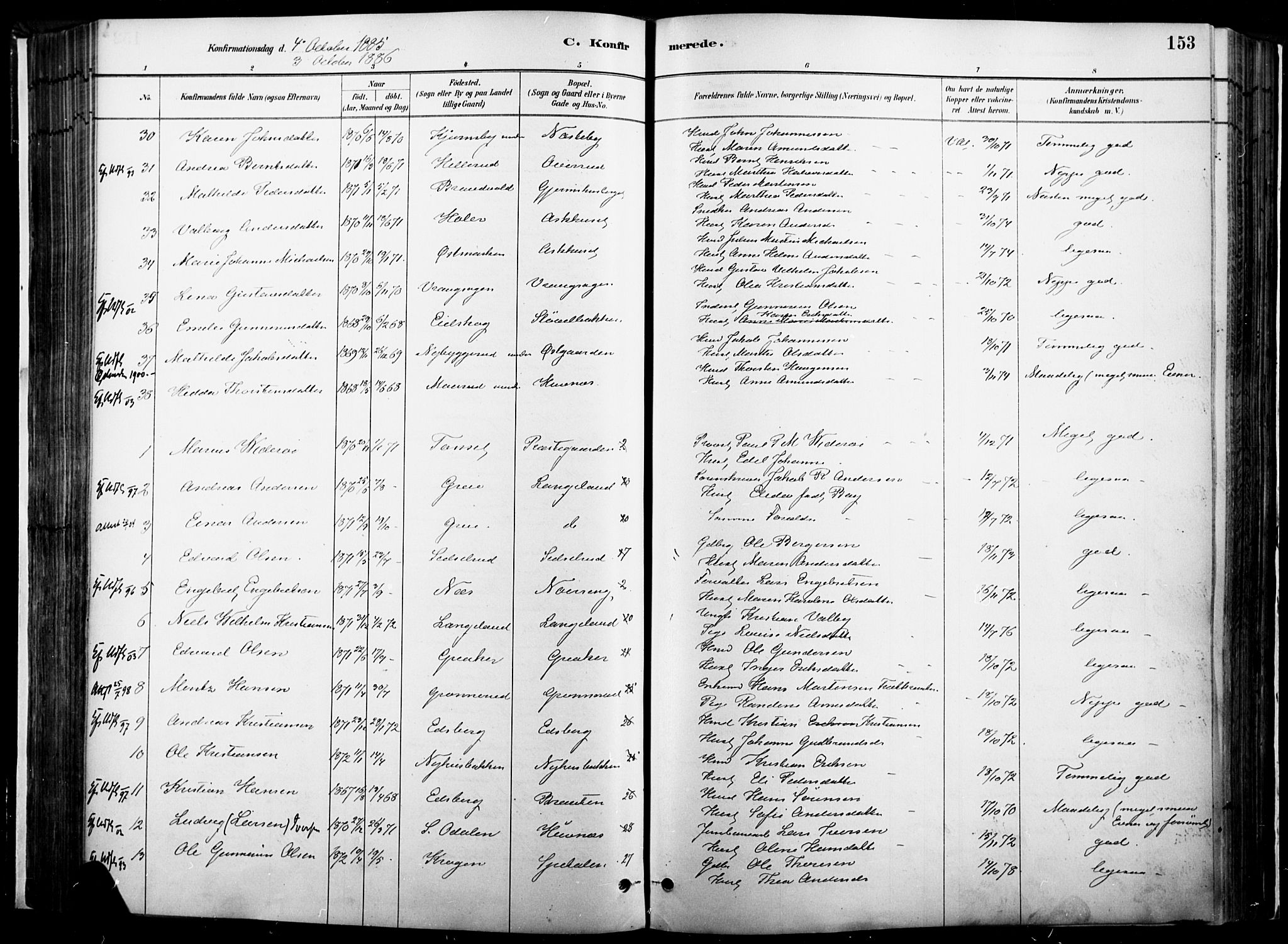 Vinger prestekontor, SAH/PREST-024/H/Ha/Haa/L0014: Parish register (official) no. 14, 1881-1900, p. 153