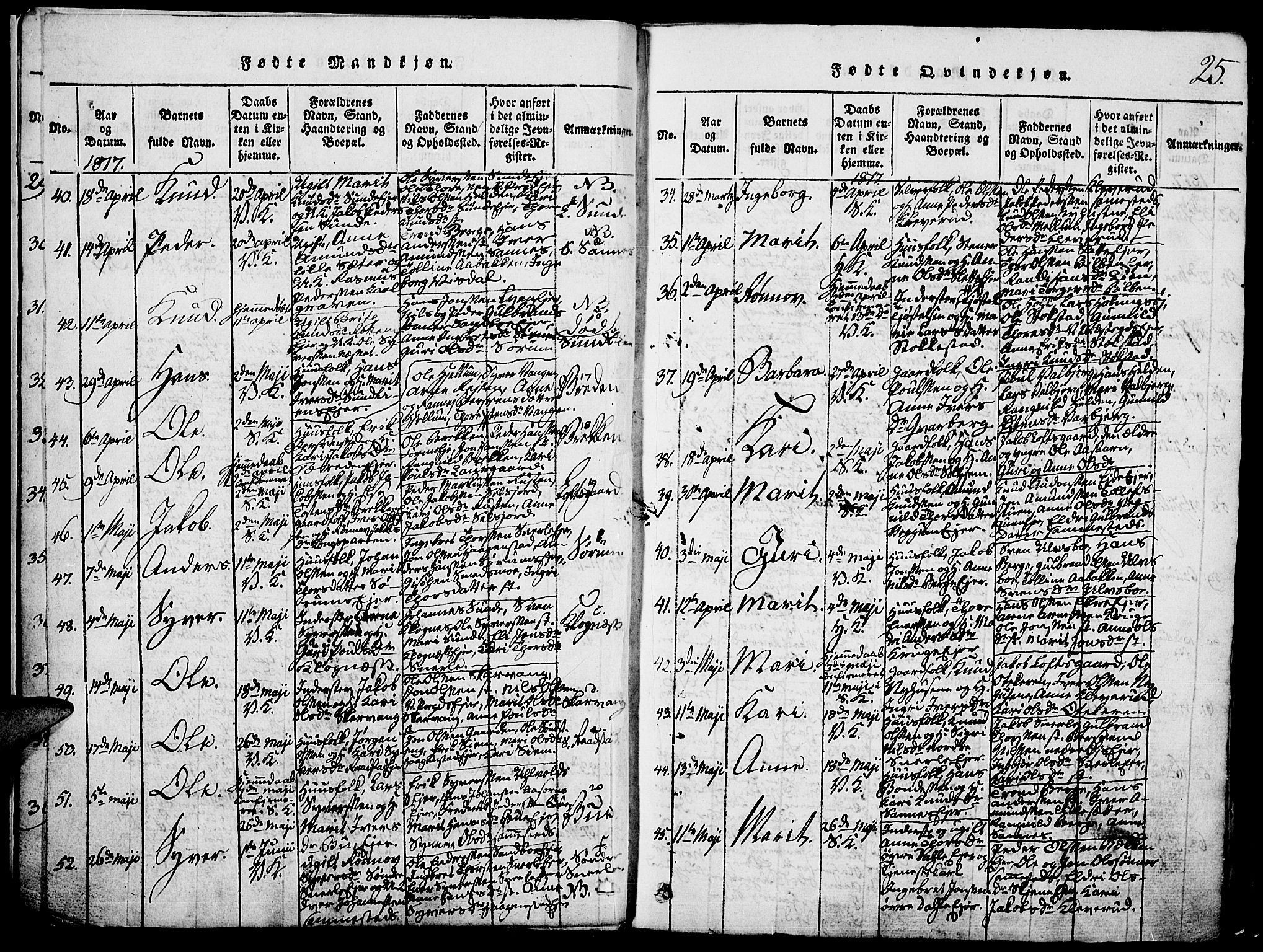 Vågå prestekontor, SAH/PREST-076/H/Ha/Hab/L0001: Parish register (copy) no. 1, 1815-1827, p. 24-25