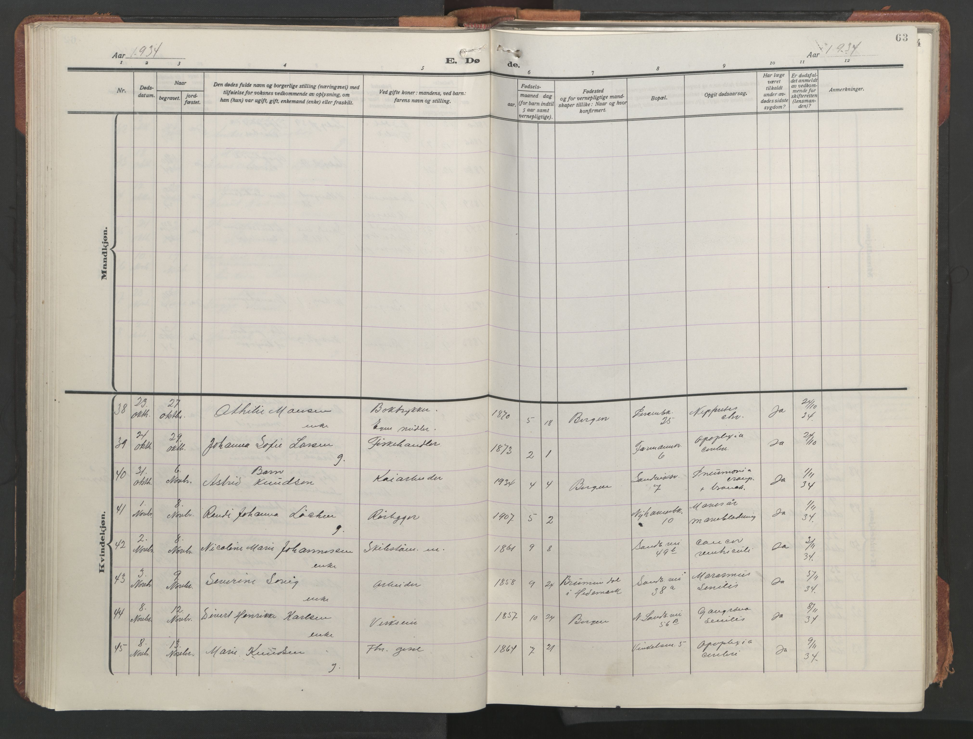 Sandviken Sokneprestembete, AV/SAB-A-77601/H/Hb/L0018: Parish register (copy) no. E 2, 1926-1962, p. 62b-63a