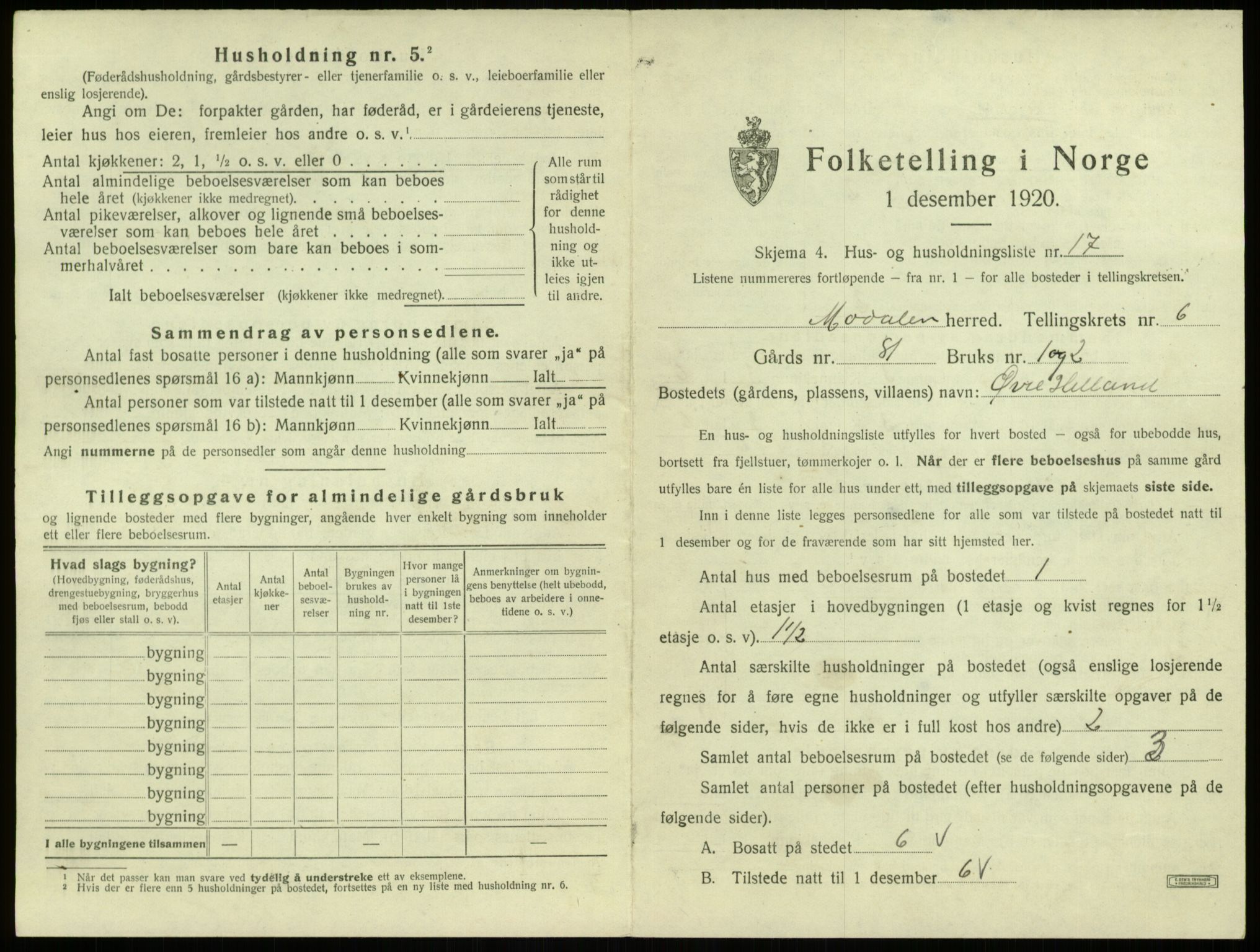 SAB, 1920 census for Modalen, 1920, p. 200