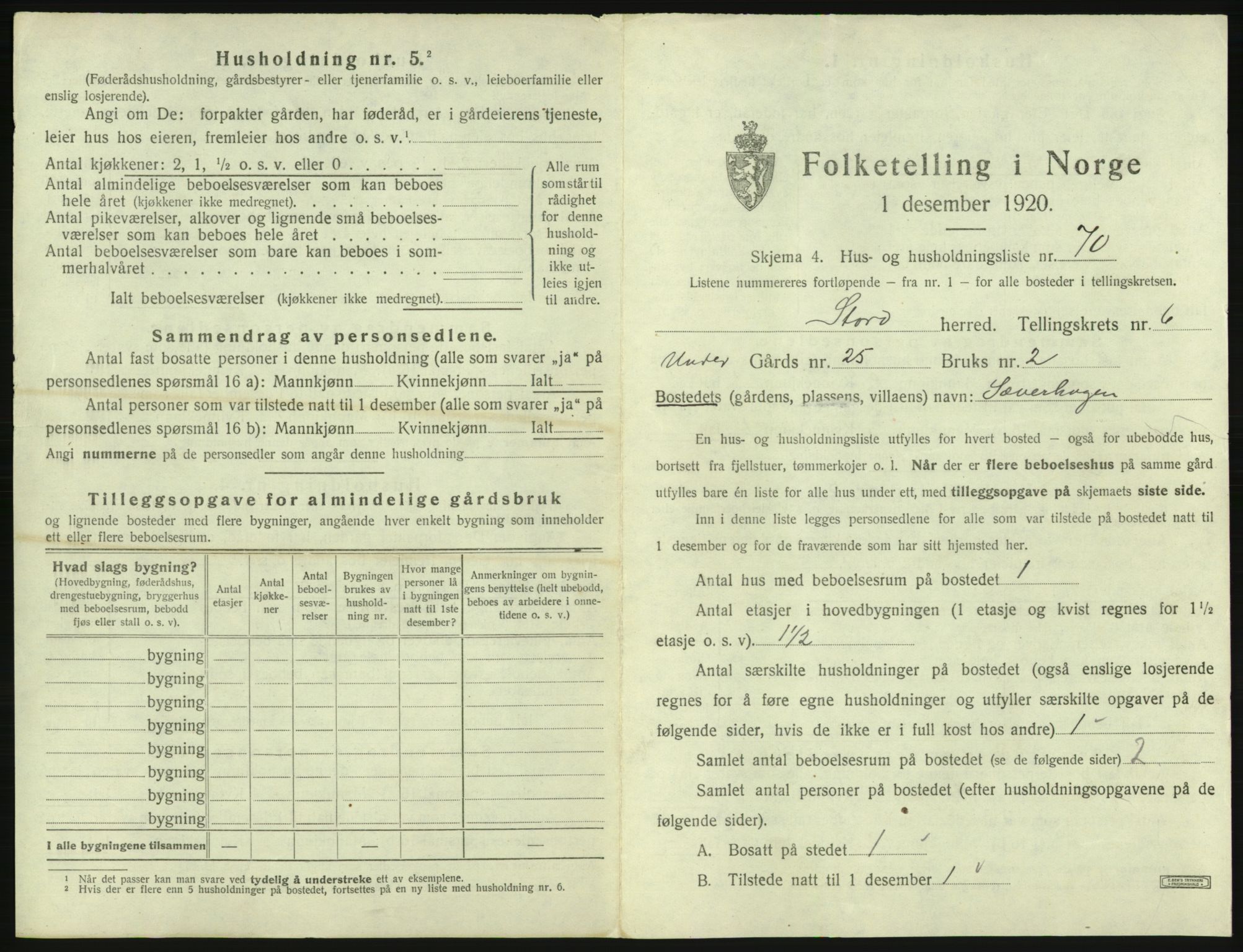 SAB, 1920 census for Stord, 1920, p. 358