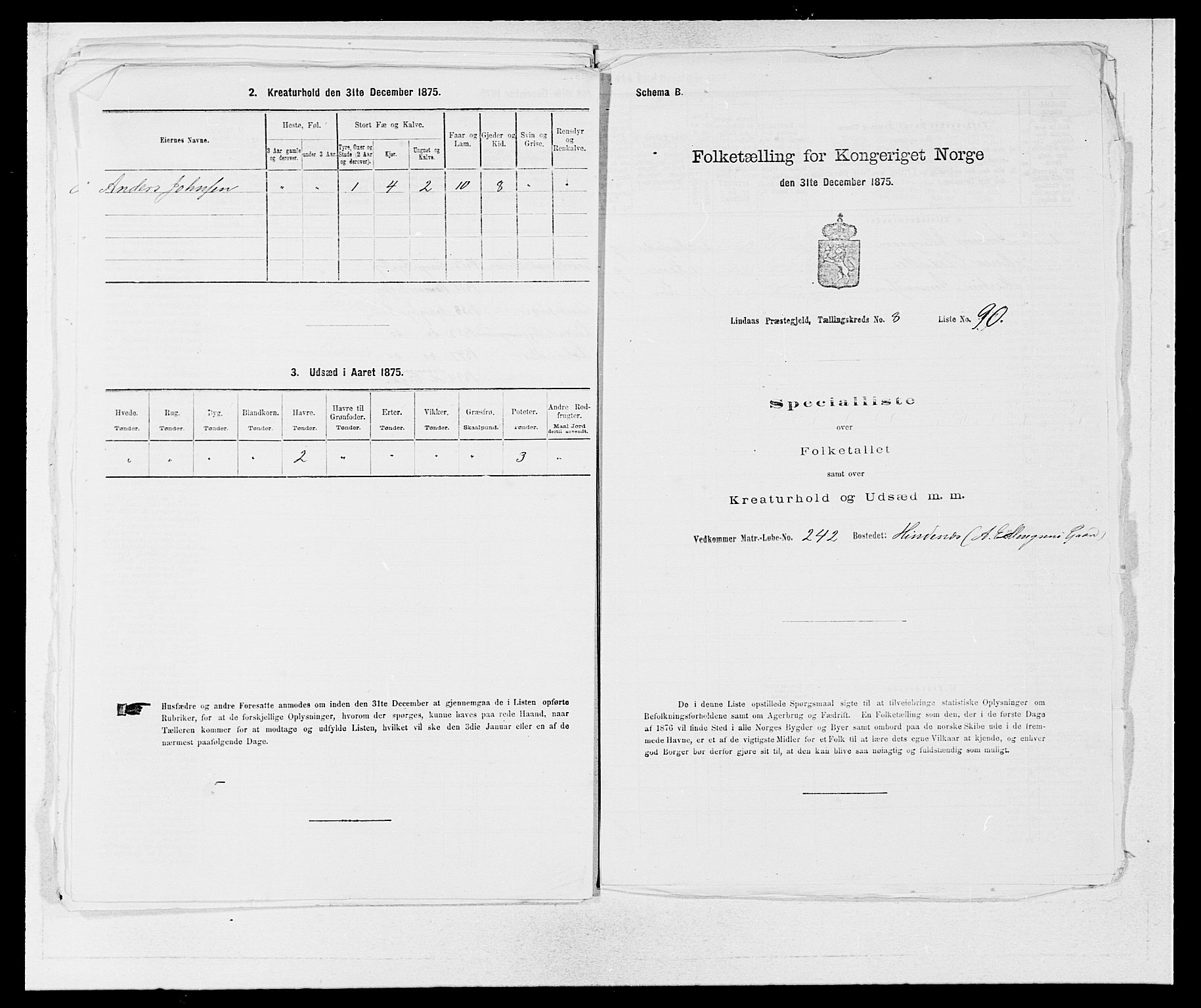 SAB, 1875 census for 1263P Lindås, 1875, p. 812