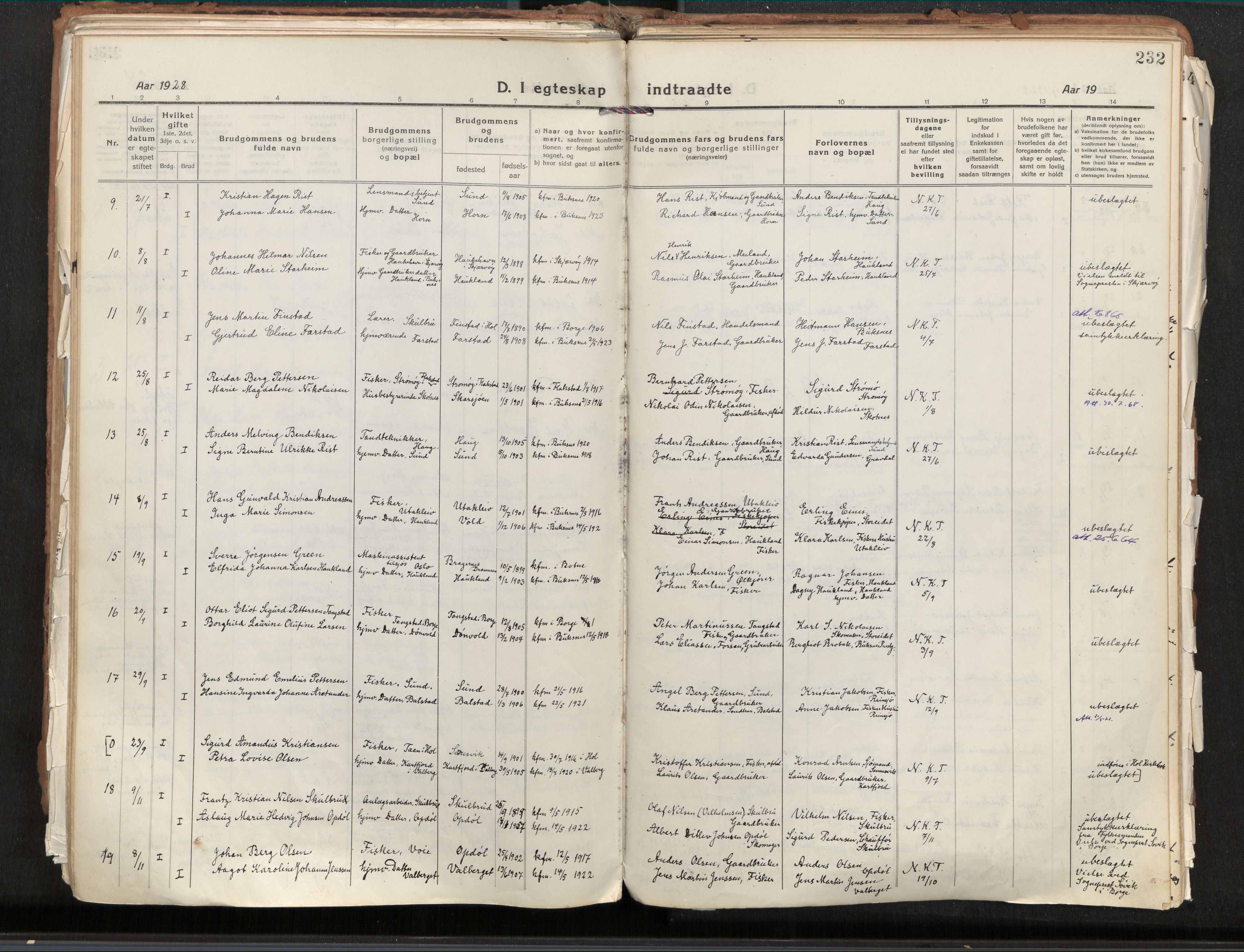 Ministerialprotokoller, klokkerbøker og fødselsregistre - Nordland, AV/SAT-A-1459/881/L1160: Parish register (official) no. 881A13, 1919-1937, p. 232