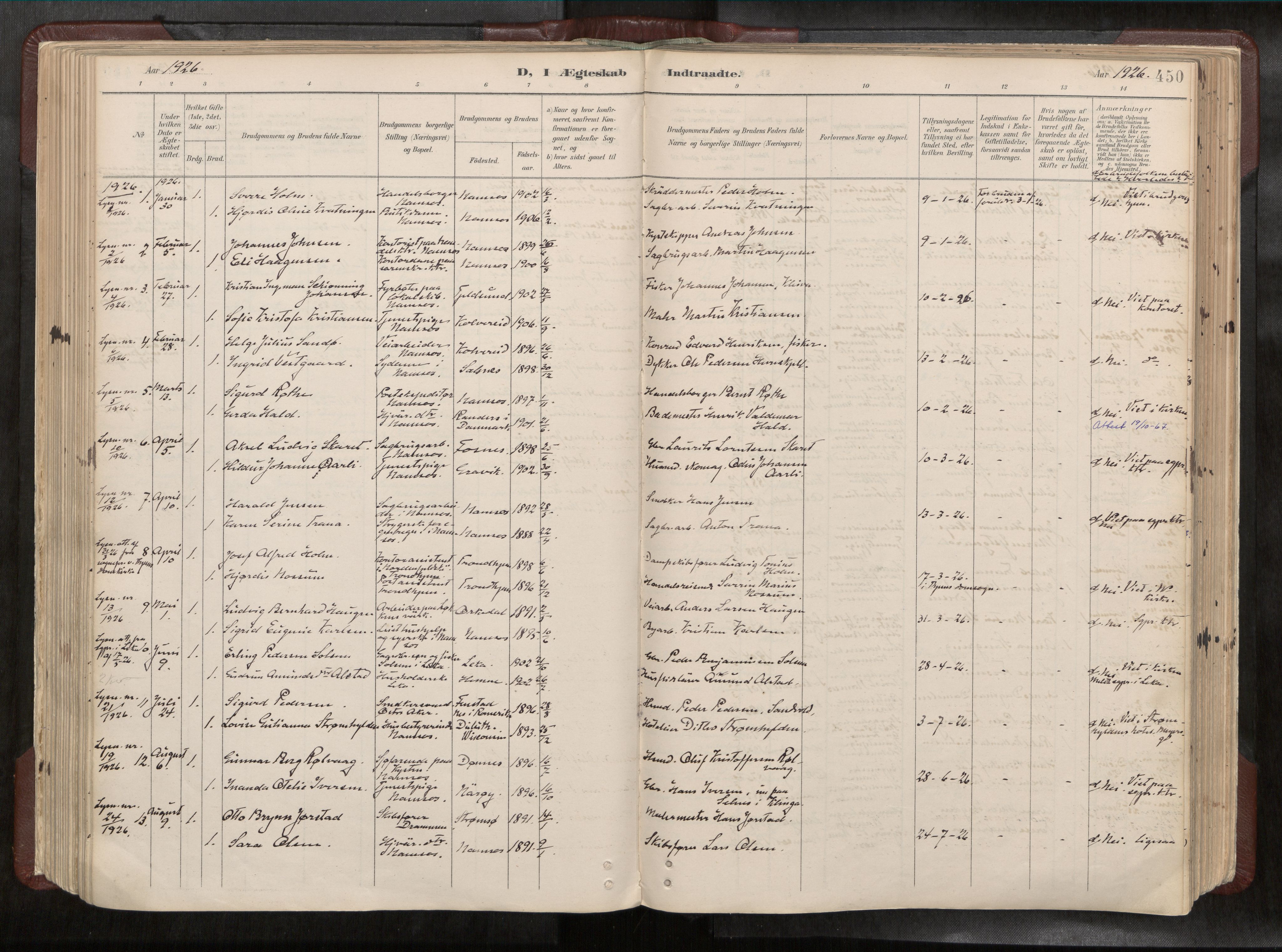 Ministerialprotokoller, klokkerbøker og fødselsregistre - Nord-Trøndelag, AV/SAT-A-1458/768/L0579a: Parish register (official) no. 768A14, 1887-1931, p. 450