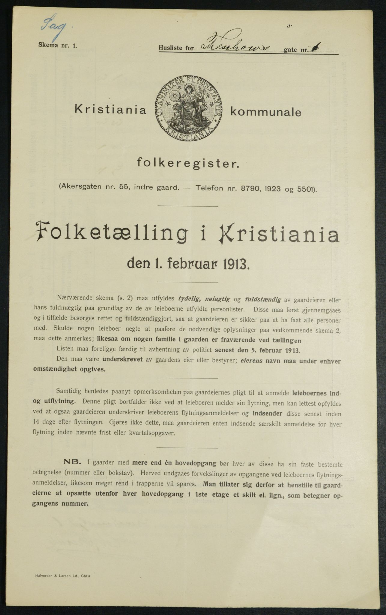 OBA, Municipal Census 1913 for Kristiania, 1913, p. 115511