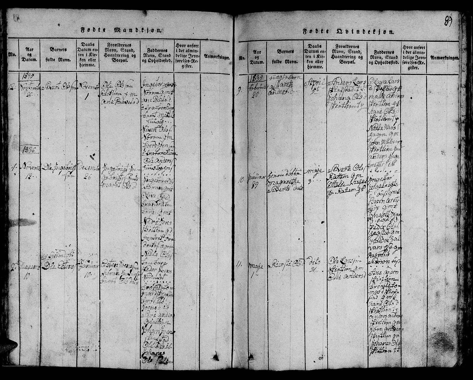 Ministerialprotokoller, klokkerbøker og fødselsregistre - Sør-Trøndelag, SAT/A-1456/613/L0393: Parish register (copy) no. 613C01, 1816-1886, p. 89