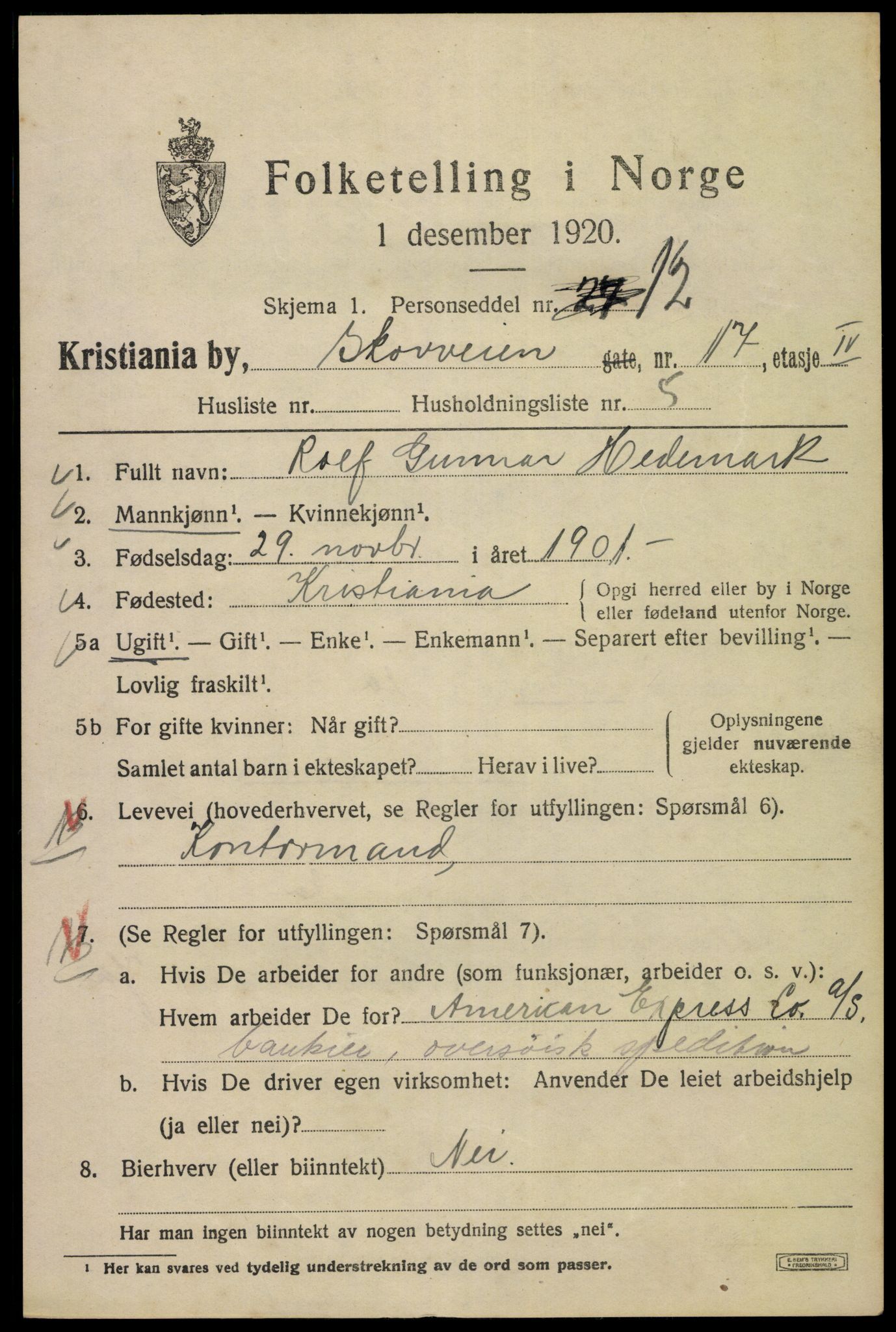 SAO, 1920 census for Kristiania, 1920, p. 516395