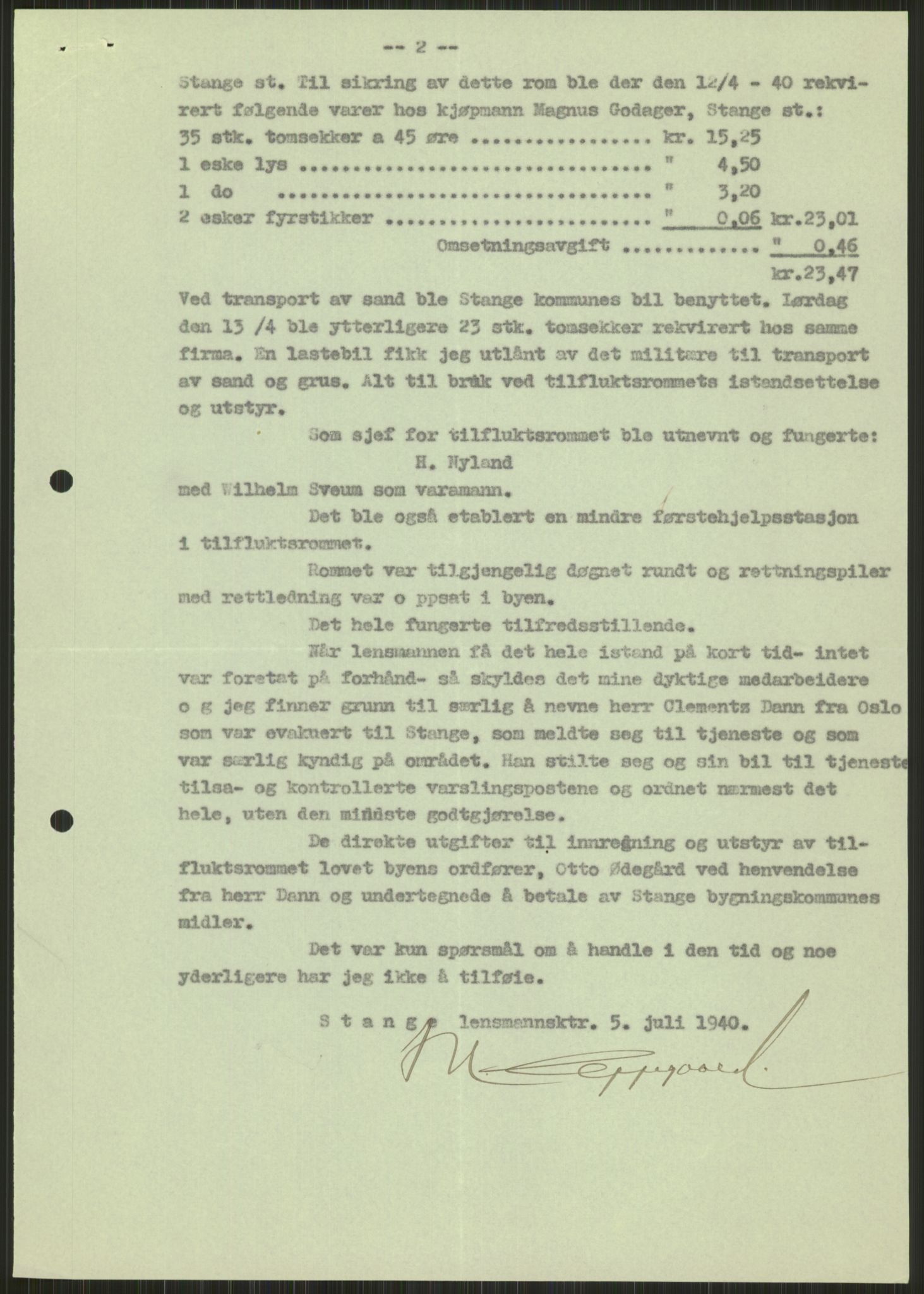 Forsvaret, Forsvarets krigshistoriske avdeling, AV/RA-RAFA-2017/Y/Ya/L0013: II-C-11-31 - Fylkesmenn.  Rapporter om krigsbegivenhetene 1940., 1940, p. 975