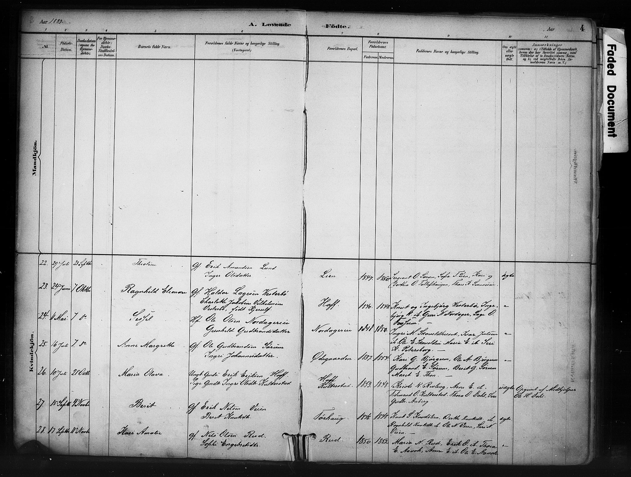 Nord-Aurdal prestekontor, SAH/PREST-132/H/Ha/Haa/L0013: Parish register (official) no. 13, 1883-1895, p. 4