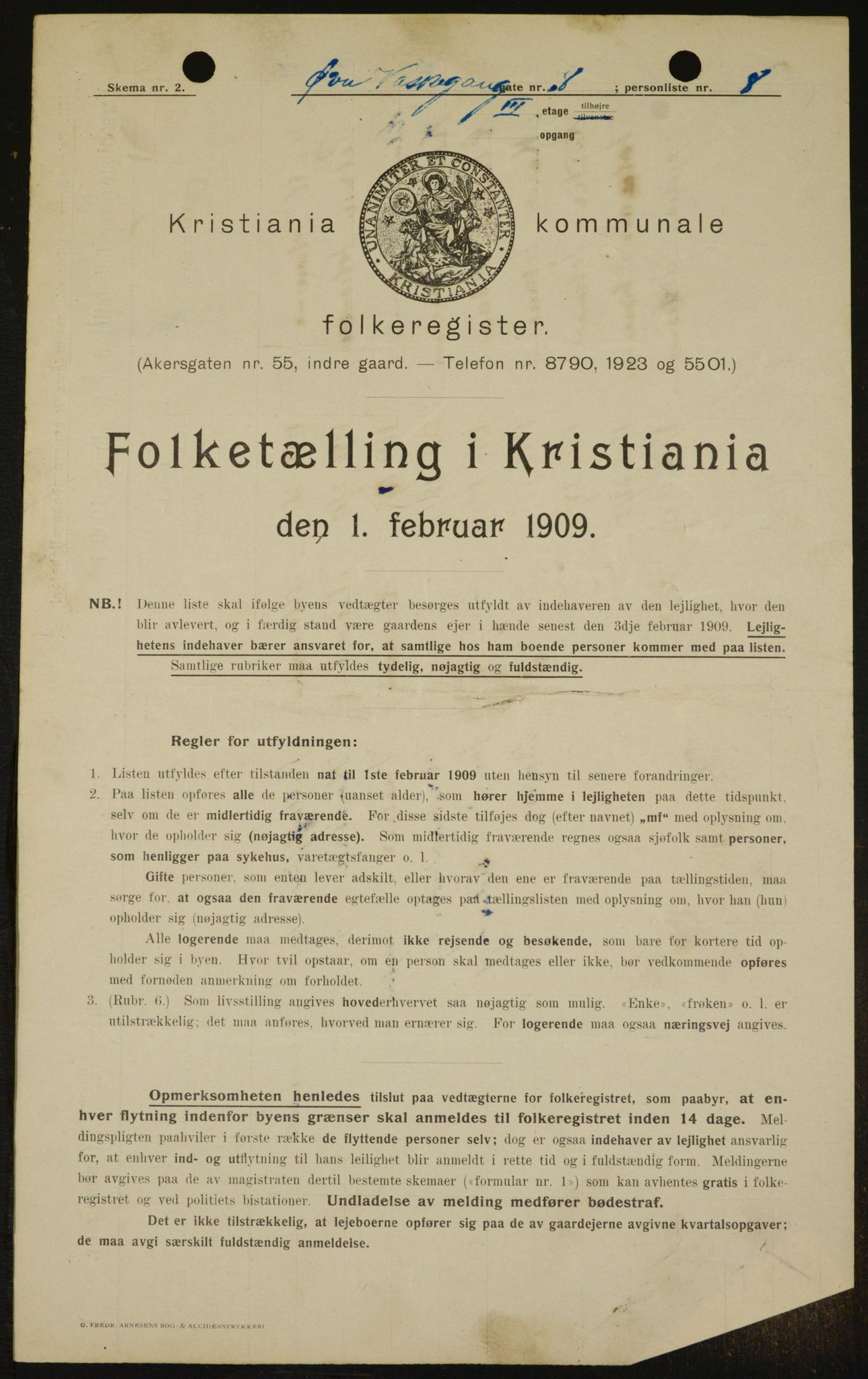 OBA, Municipal Census 1909 for Kristiania, 1909, p. 118049