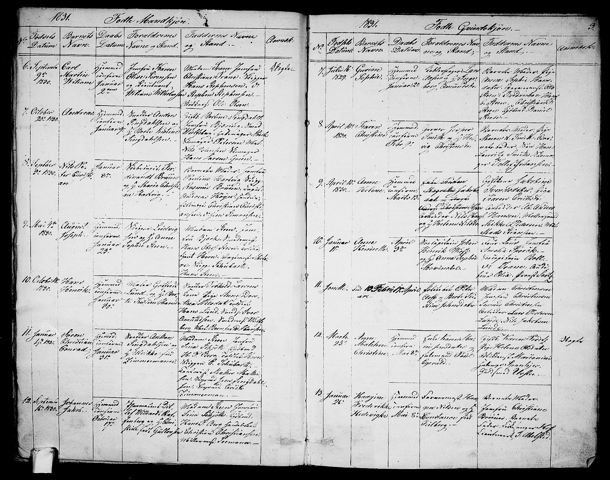 Larvik kirkebøker, AV/SAKO-A-352/G/Ga/L0003a: Parish register (copy) no. I 3A, 1830-1870, p. 3