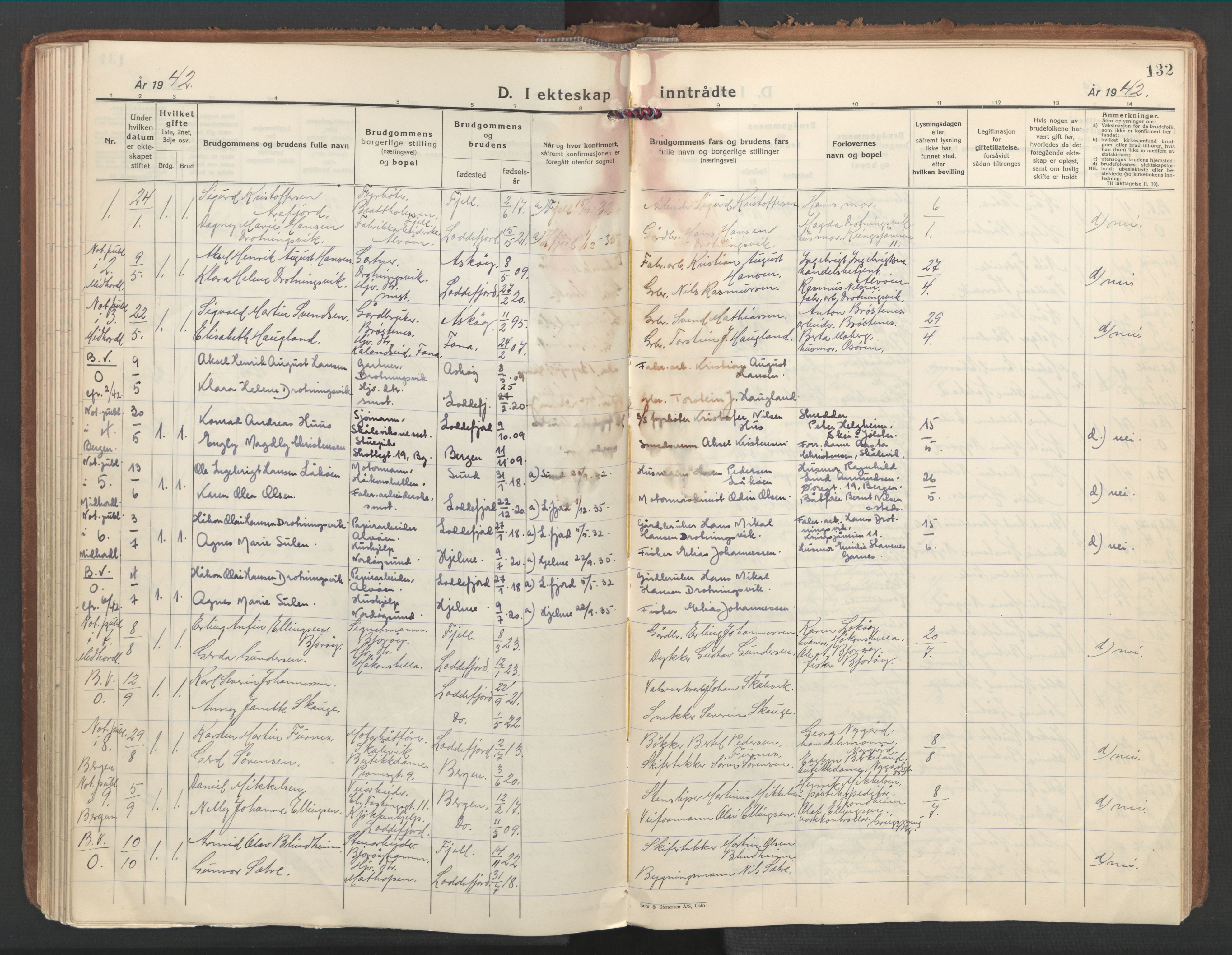Loddefjord  sokneprestembete, AV/SAB-A-99928: Parish register (official) no. A 1, 1935-1973, p. 132