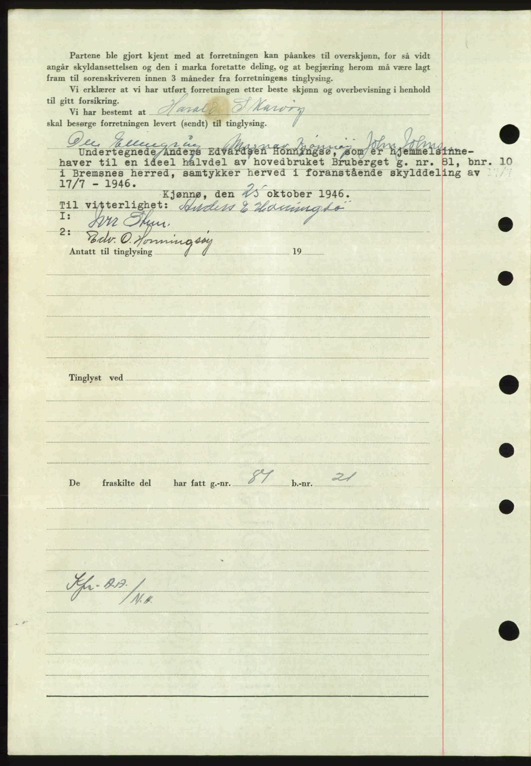 Nordmøre sorenskriveri, AV/SAT-A-4132/1/2/2Ca: Mortgage book no. A103, 1946-1947, Diary no: : 2333/1946