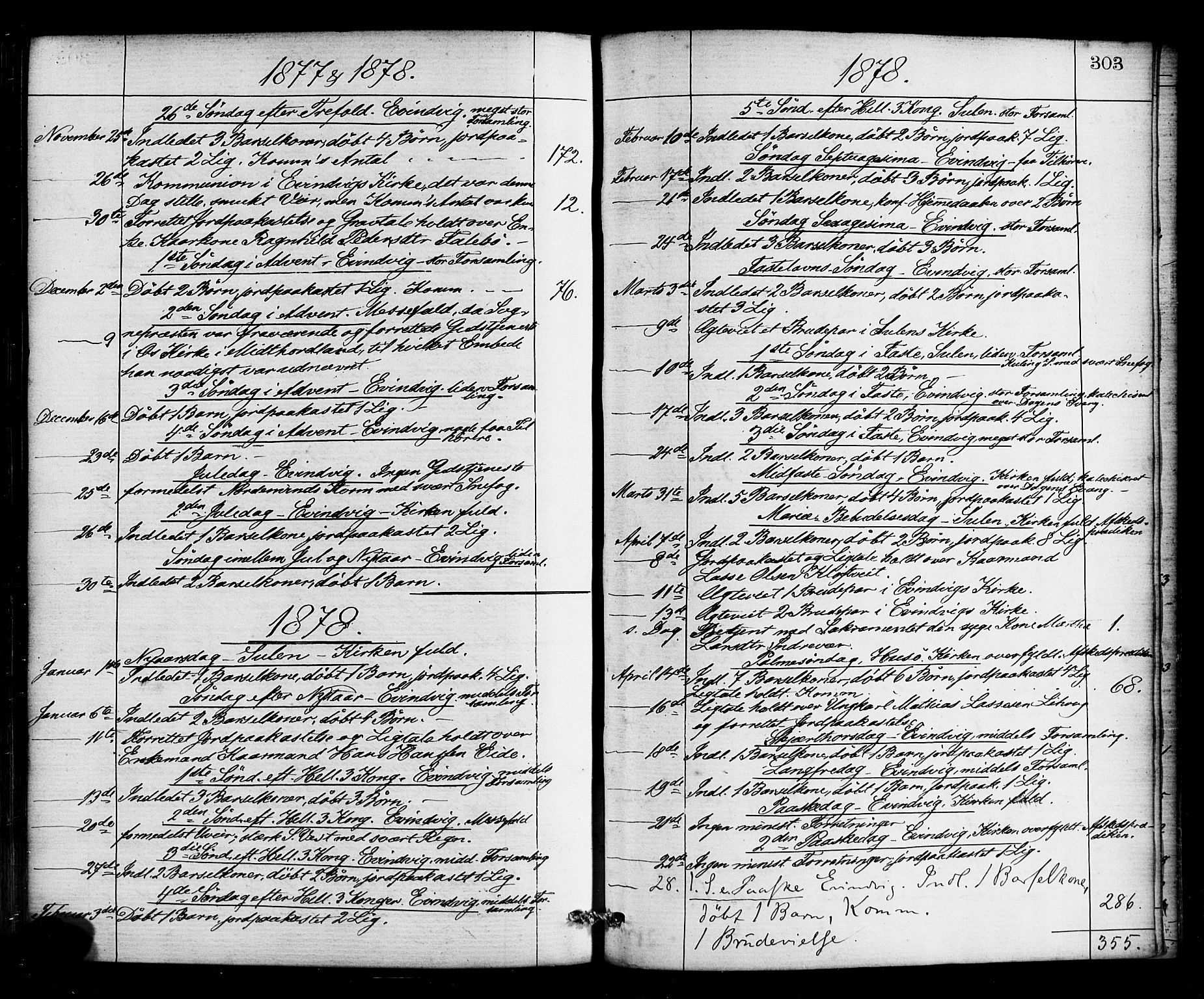 Gulen sokneprestembete, AV/SAB-A-80201/H/Haa/Haaa/L0023: Parish register (official) no. A 23, 1870-1880, p. 303