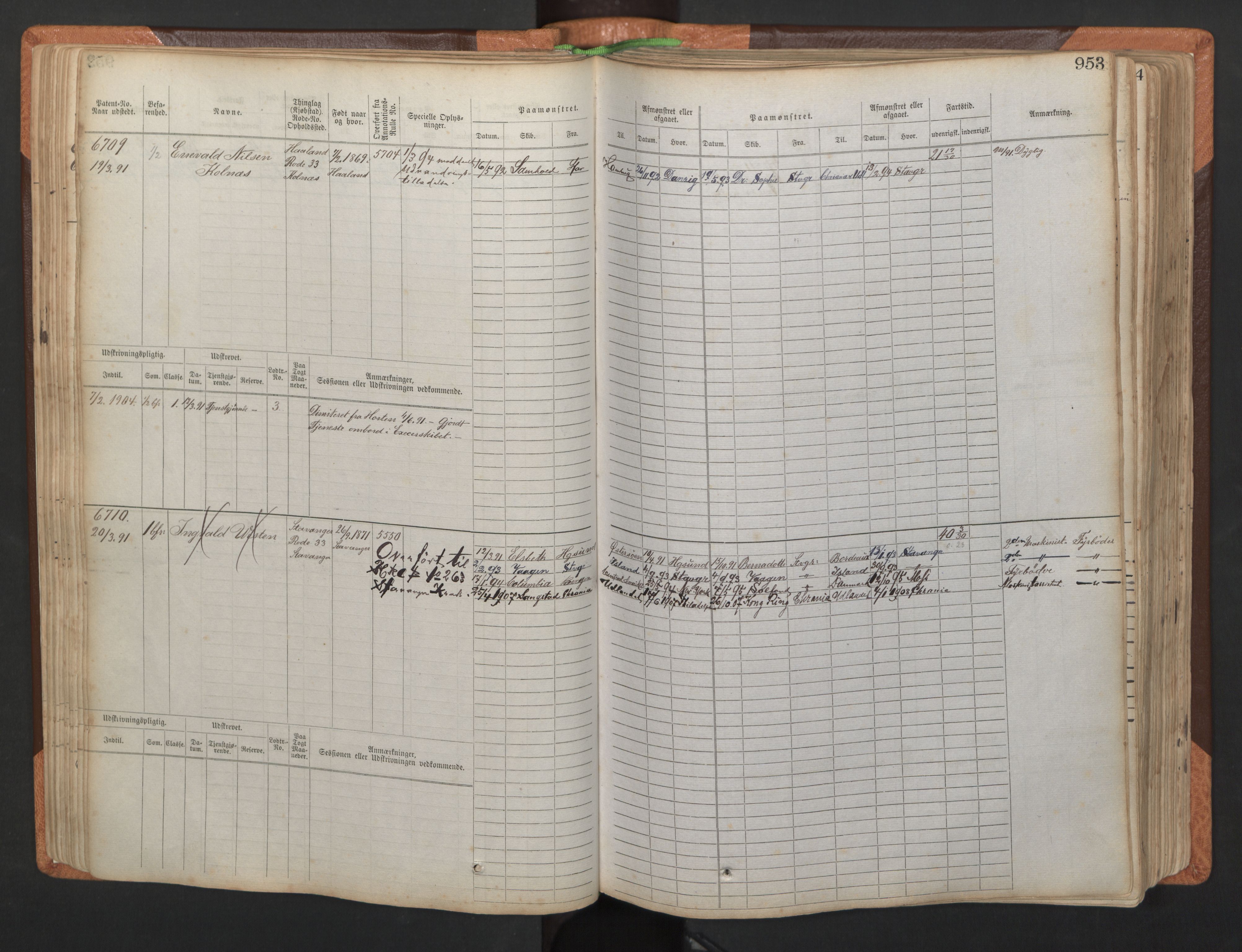 Stavanger sjømannskontor, AV/SAST-A-102006/F/Fb/Fbb/L0011: Sjøfartshovedrulle, patentnr. 6607-7206 (del 2), 1887-1896, p. 56