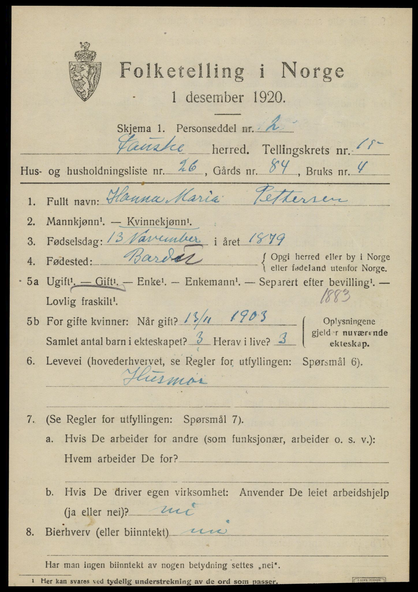 SAT, 1920 census for Fauske, 1920, p. 9626