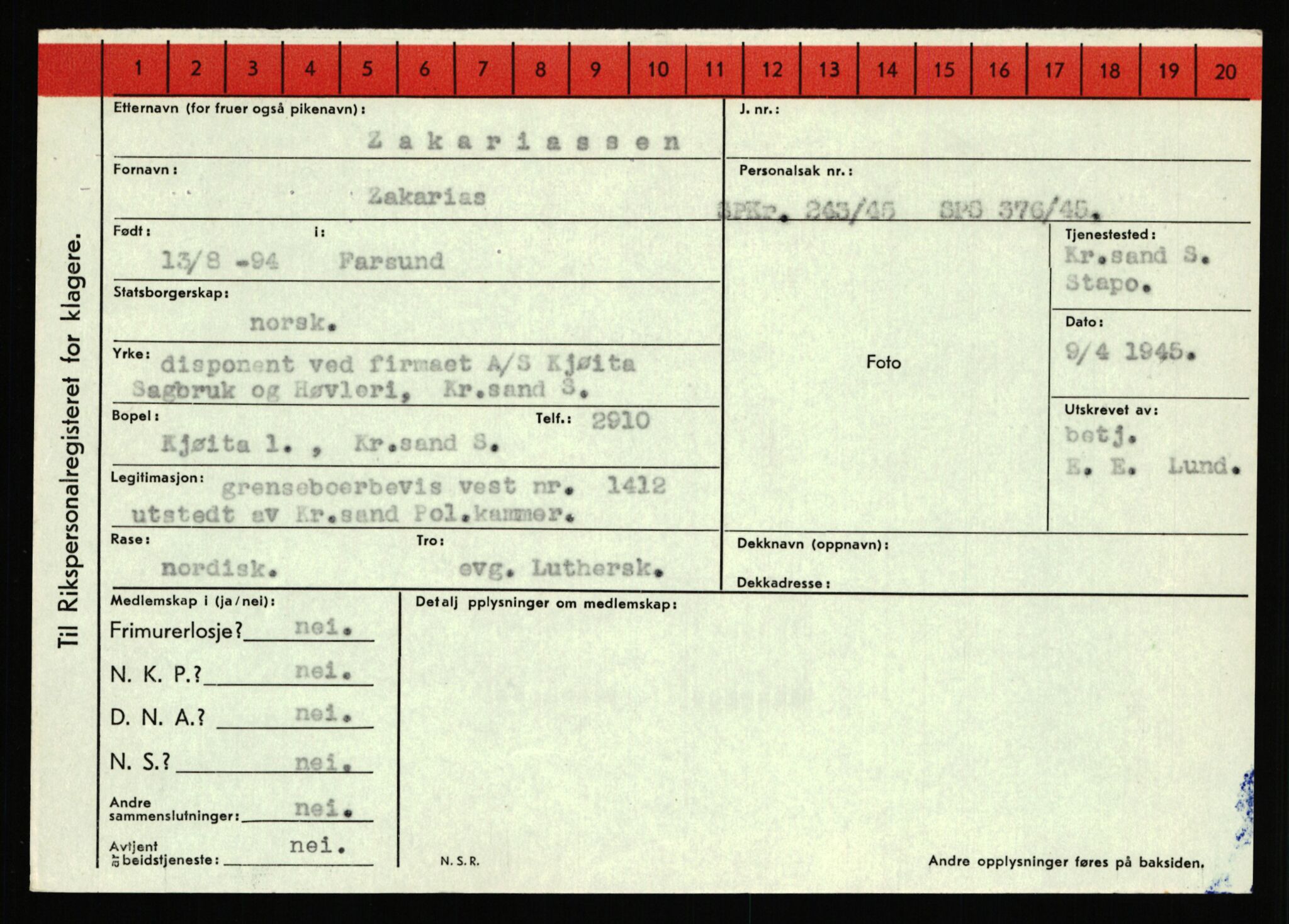 Statspolitiet - Hovedkontoret / Osloavdelingen, AV/RA-S-1329/C/Ca/L0016: Uberg - Øystese, 1943-1945, p. 3286