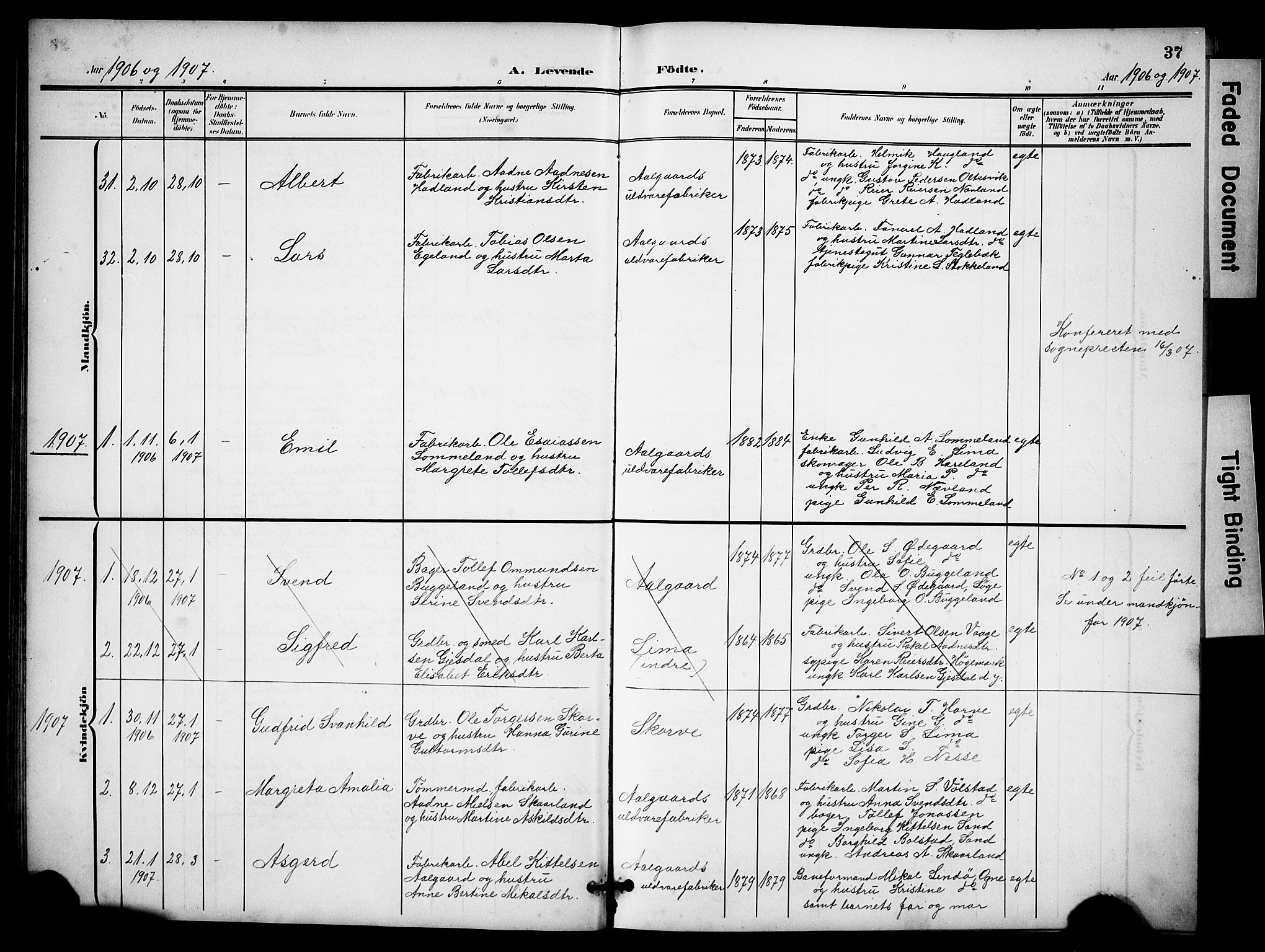 Lye sokneprestkontor, SAST/A-101794/001/30BB/L0009: Parish register (copy) no. B 9, 1902-1923, p. 37