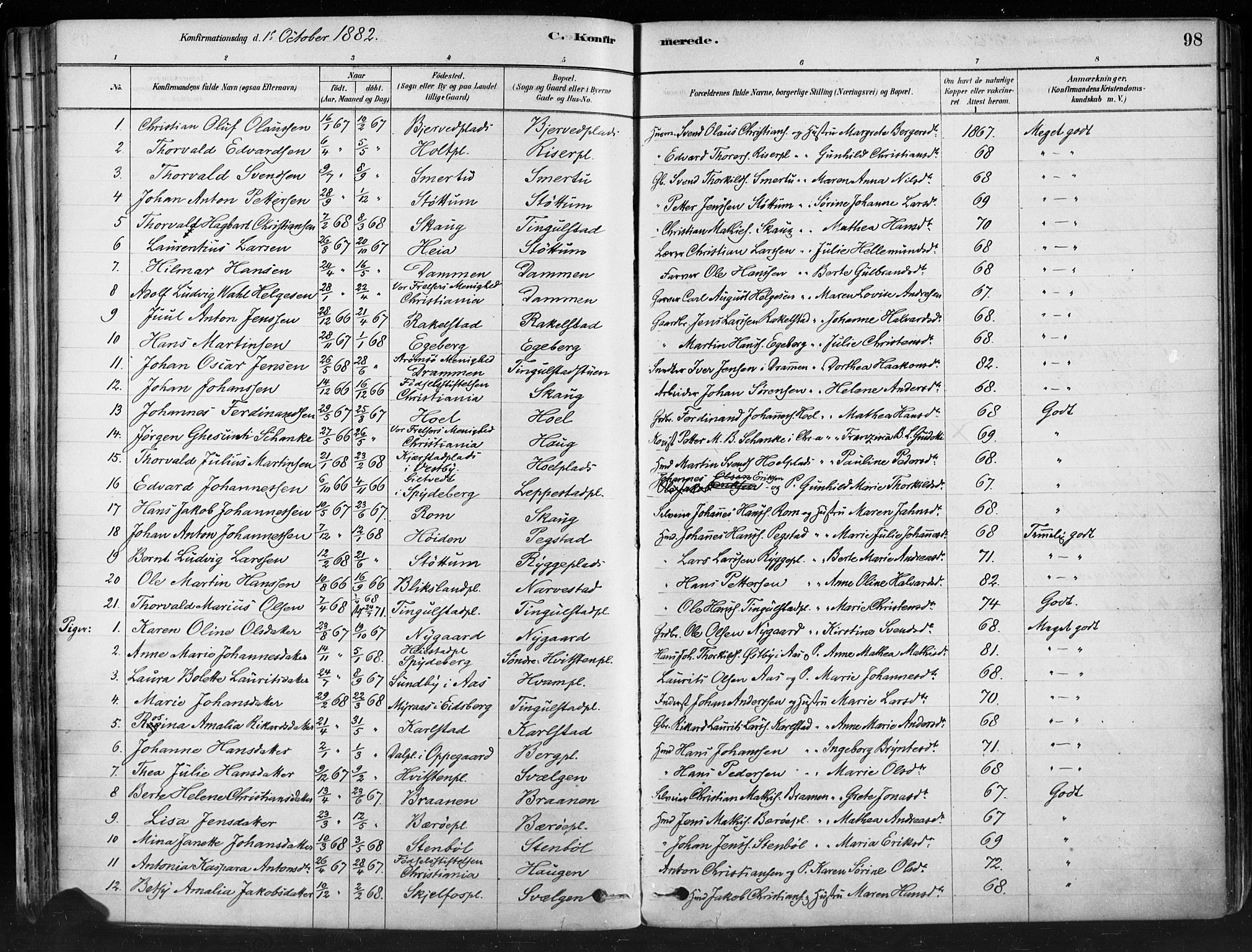 Hobøl prestekontor Kirkebøker, AV/SAO-A-2002/F/Fa/L0005: Parish register (official) no. I 5, 1878-1904, p. 98