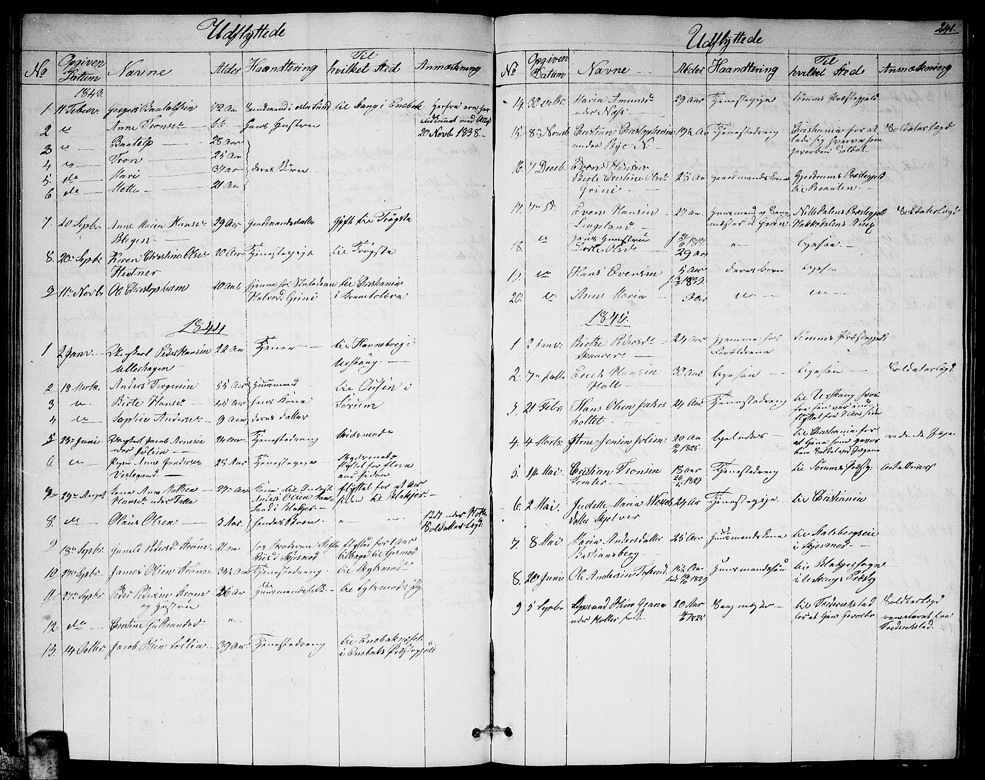 Fet prestekontor Kirkebøker, SAO/A-10370a/G/Ga/L0002: Parish register (copy) no. I 2, 1843-1859, p. 241
