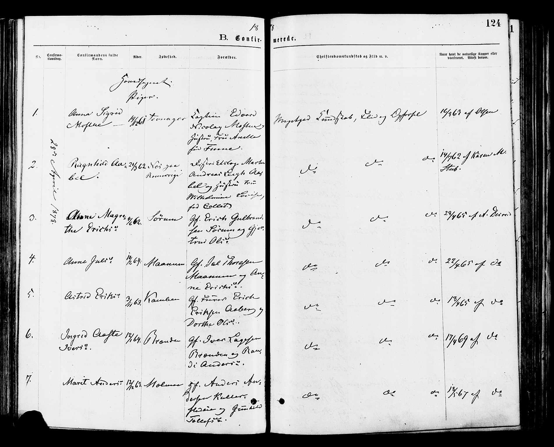 Nord-Aurdal prestekontor, SAH/PREST-132/H/Ha/Haa/L0009: Parish register (official) no. 9, 1876-1882, p. 124