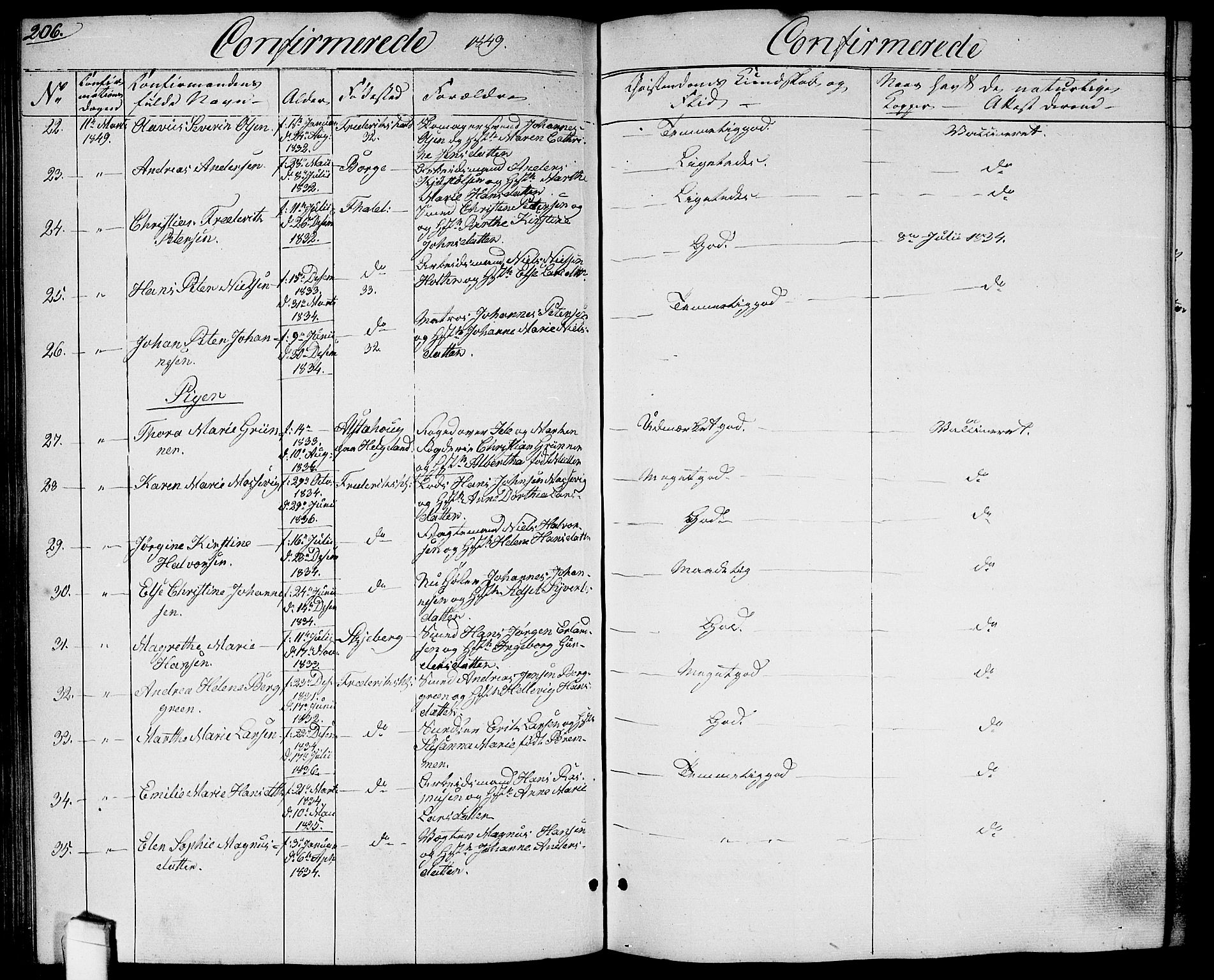 Halden prestekontor Kirkebøker, SAO/A-10909/G/Ga/L0004: Parish register (copy) no. 4, 1845-1854, p. 206