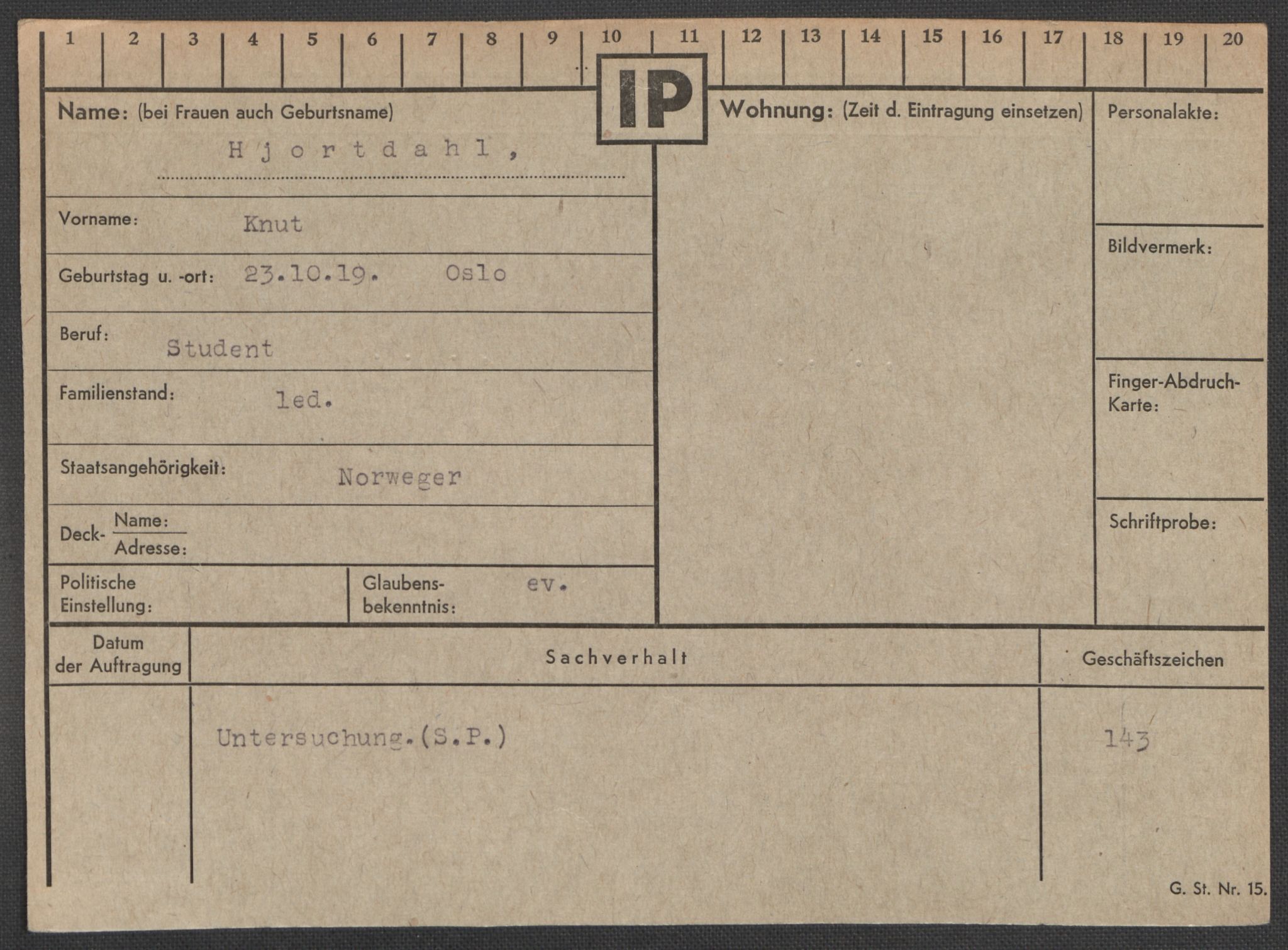 Befehlshaber der Sicherheitspolizei und des SD, AV/RA-RAFA-5969/E/Ea/Eaa/L0004: Register over norske fanger i Møllergata 19: Hal-Hæ, 1940-1945, p. 1147