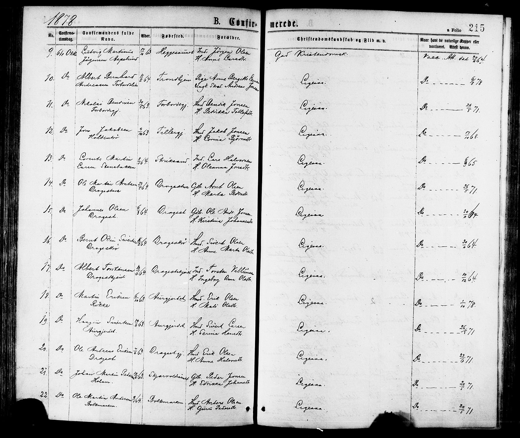 Ministerialprotokoller, klokkerbøker og fødselsregistre - Nord-Trøndelag, AV/SAT-A-1458/709/L0076: Parish register (official) no. 709A16, 1871-1879, p. 215