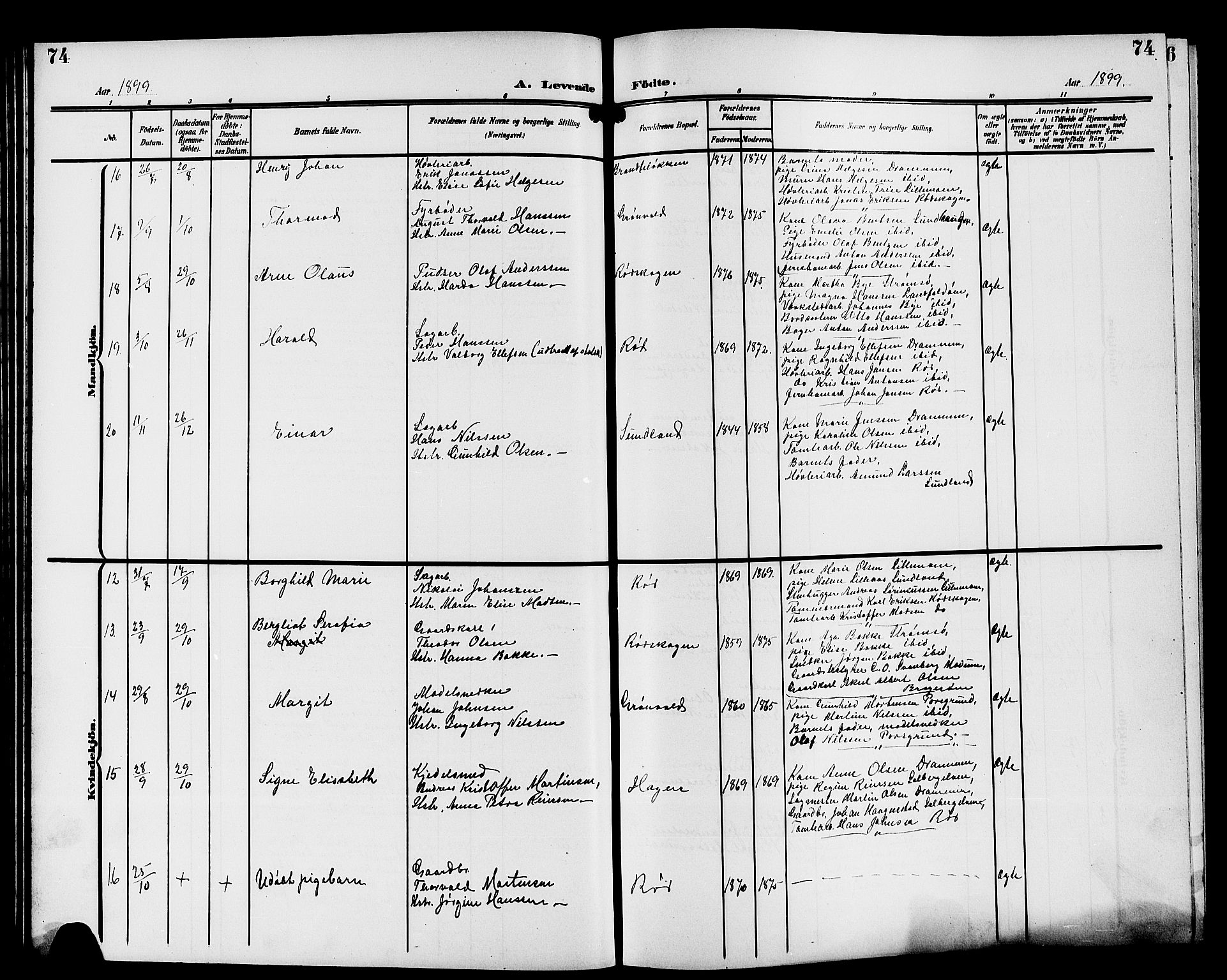 Strømsgodset kirkebøker, AV/SAKO-A-324/G/Ga/L0002: Parish register (copy) no. 2, 1885-1910, p. 74