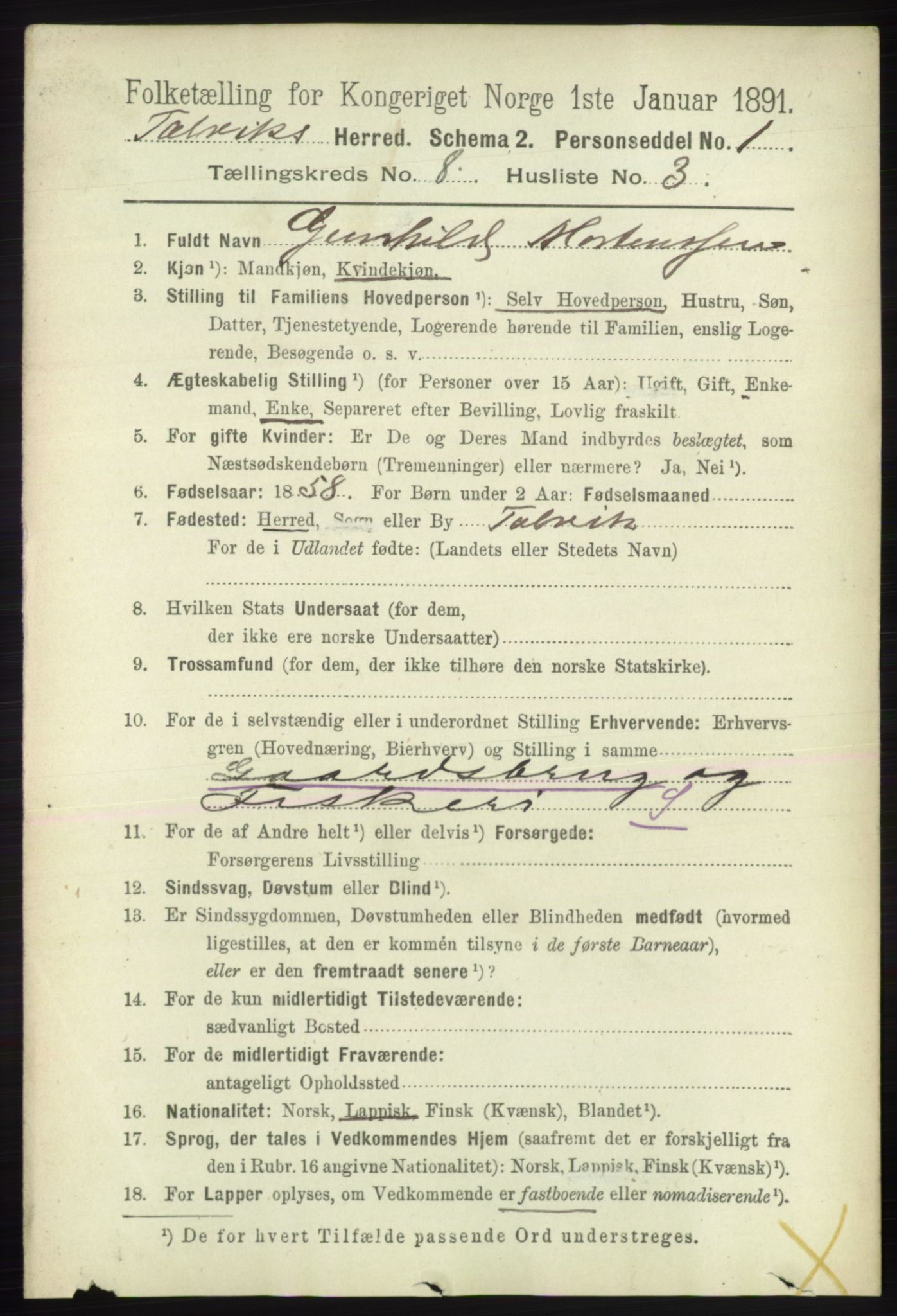 RA, 1891 census for 2013 Talvik, 1891, p. 2067
