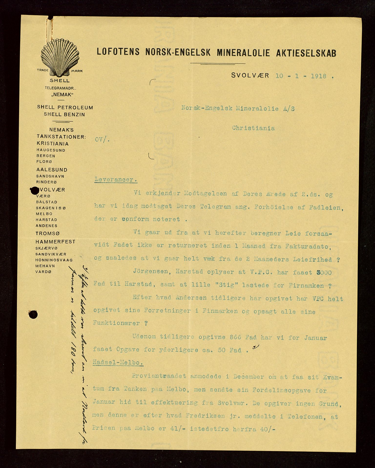 Pa 1521 - A/S Norske Shell, AV/SAST-A-101915/E/Ea/Eaa/L0004: Sjefskorrespondanse, 1918, p. 185